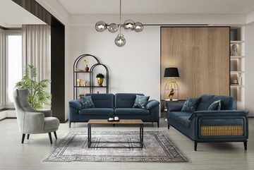 JVmoebel Wohnzimmer-Set Moderne Blaue Sofagarnitur Dreisitzer Stoffcouchen Polster Sessel 3tlg, (3-St., Nur Sofas 2x 3 Sitzer + Sessel), Made in Europa