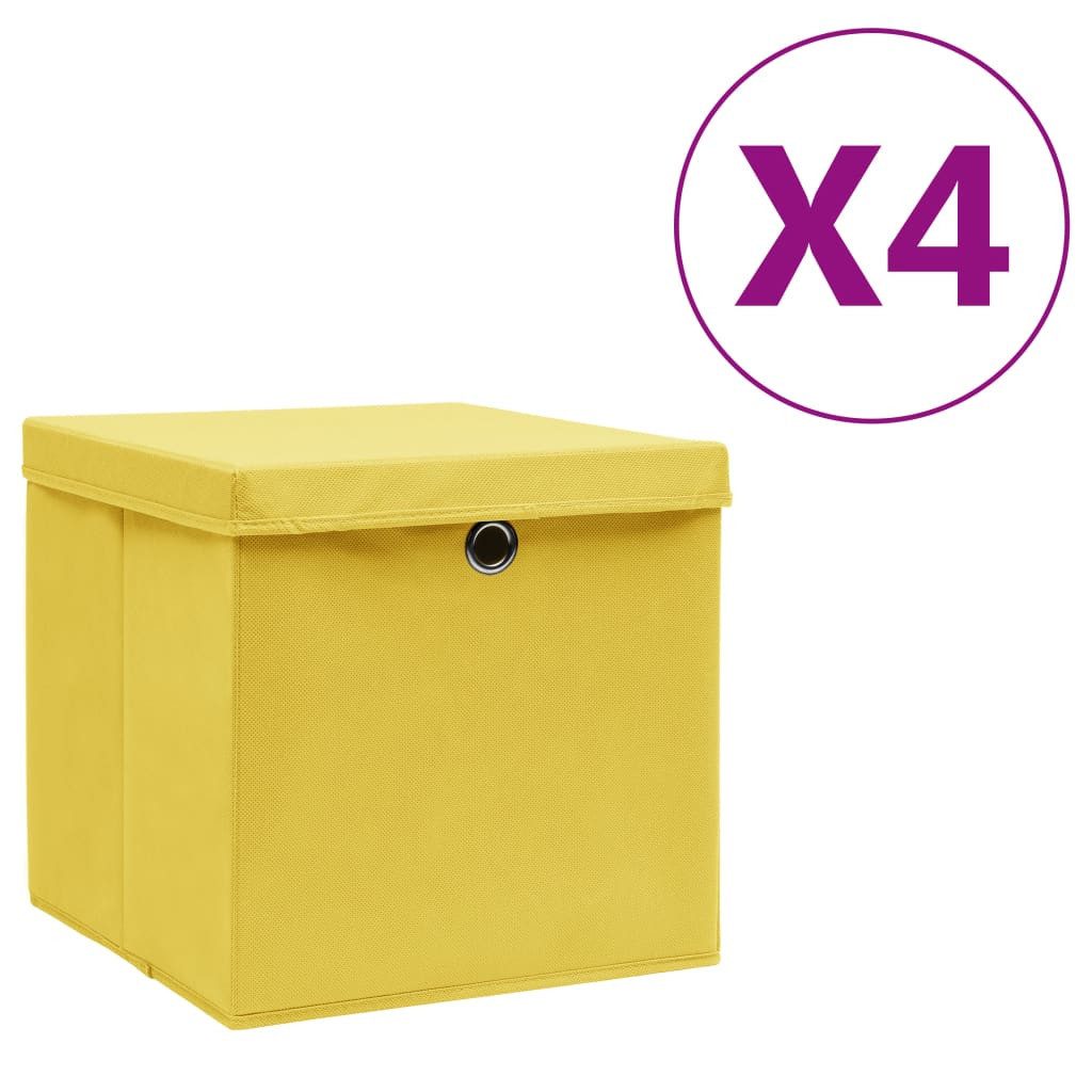 vidaXL Aufbewahrungsbox NA Aufbewahrungsboxen mit Deckeln 4 Stk 28x28x28 cm Gelb