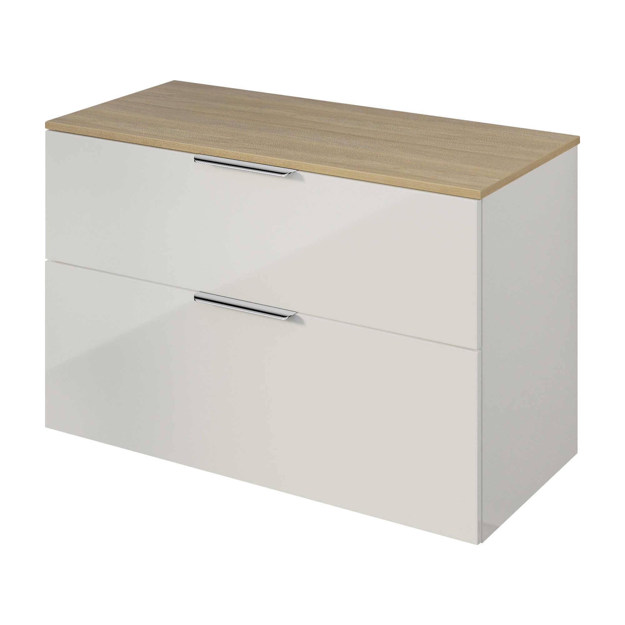 Bernstein Badmöbel-Set TIM, (Waschtischunterschrank mit Waschtischplatte und Griffe, Unterschrank 100 cm - hängend - vormontiert - 2 Schubladen), für Aufsatzwaschbecken - Farbe Unterschrank & Waschtisch frei wählbar