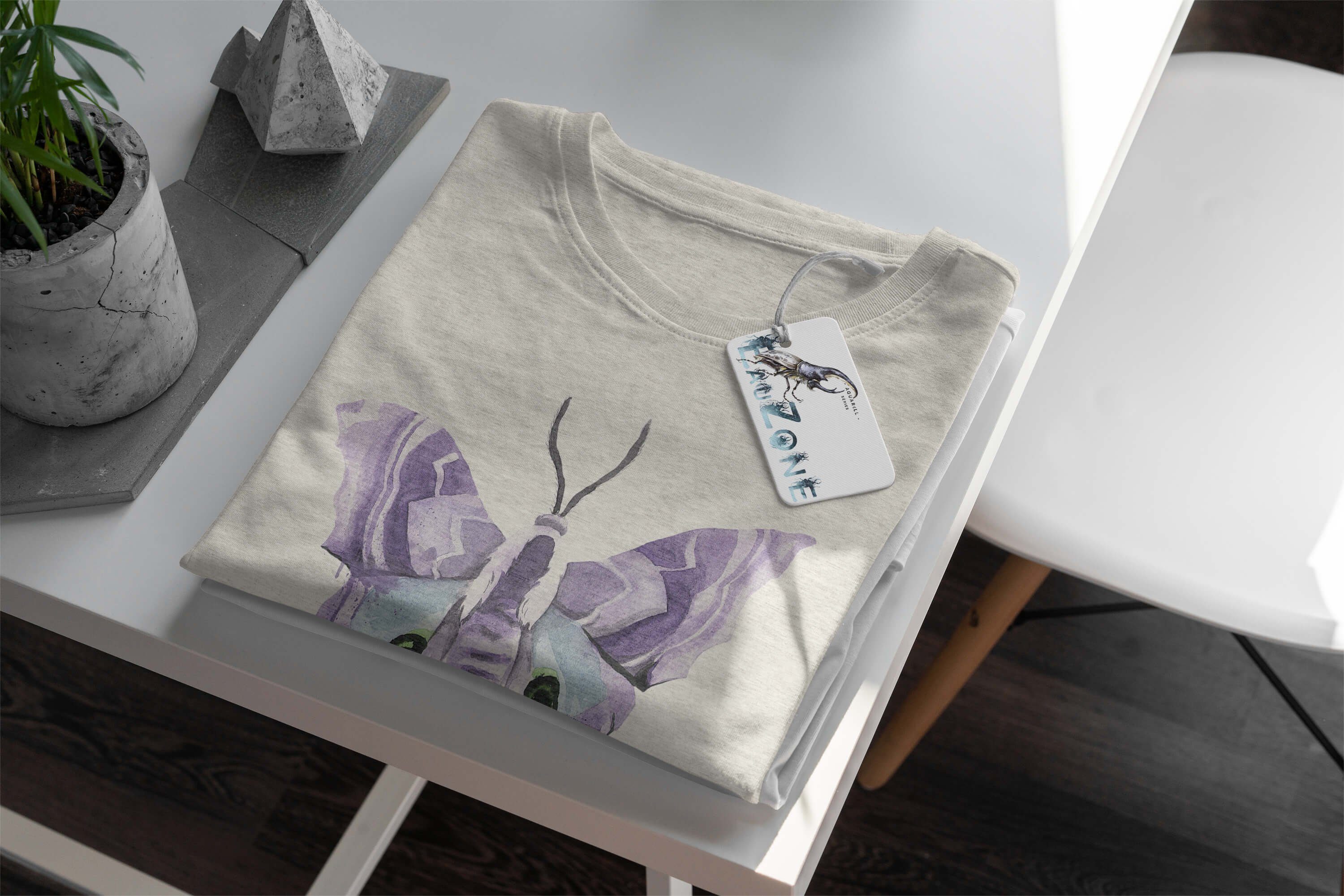 T-Shirt (1-tlg) Herren Farbe Ökomode Aquarell Nachhaltig Art Motte Shirt Sinus 100% Bio-Baumwolle Organic T-Shirt Motiv