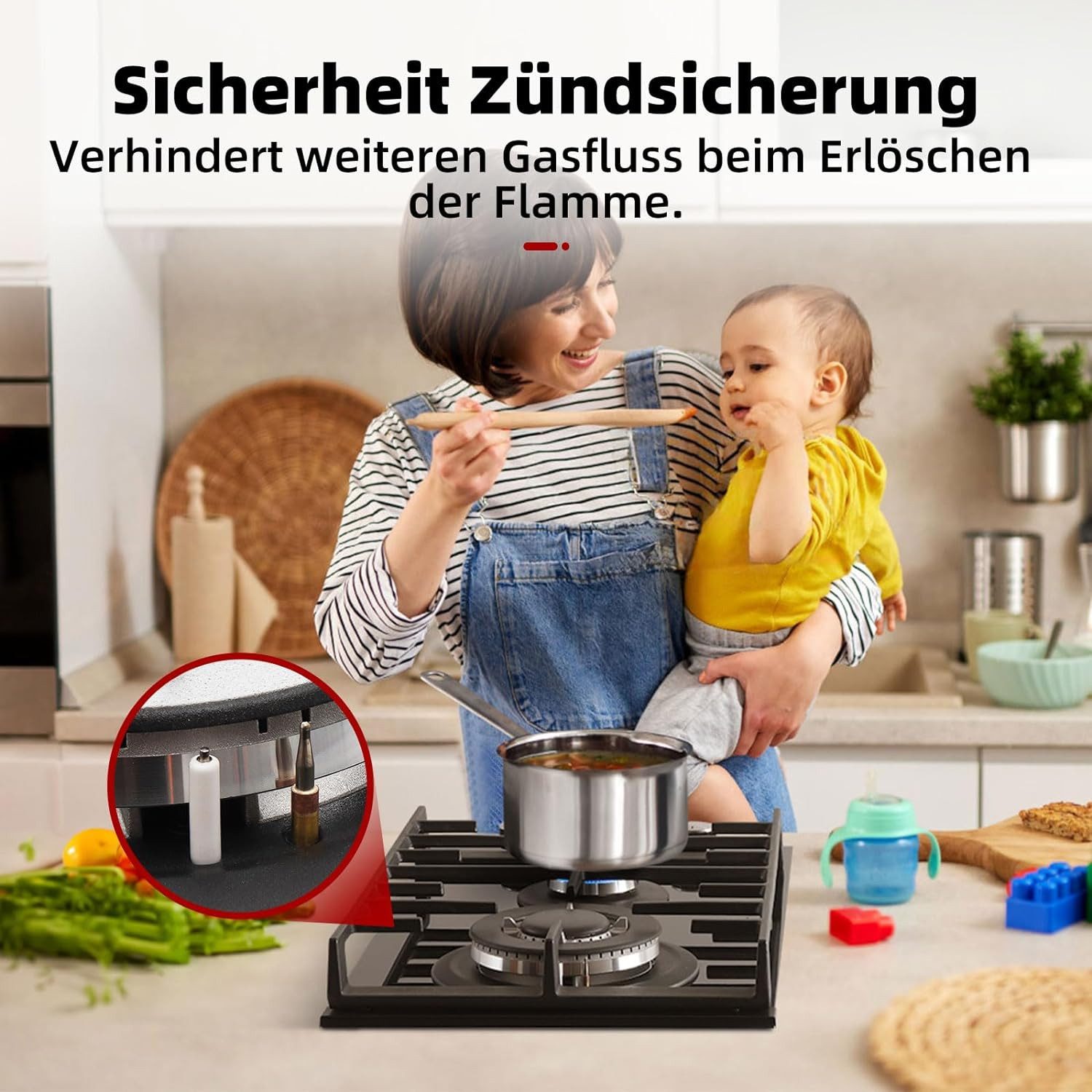 GASLAND Gas-Kochfeld GH2302BG1FC, 2-flammiges Gaskochfeld, 30 cm, 5200 W, Wok-Brenner, LPG/Erdgas