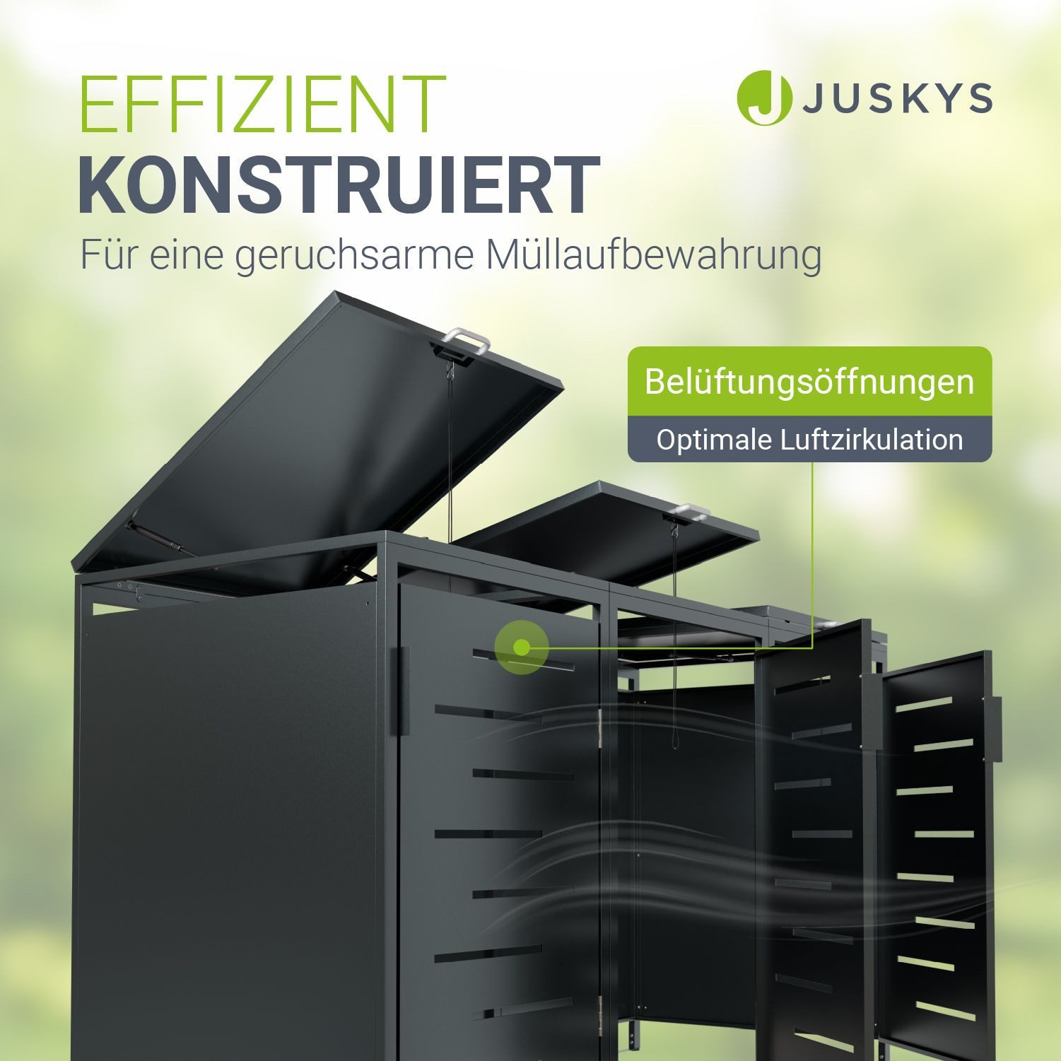 Juskys Mülltonnenbox Arel, 3er Metall Müllbox mit Dach, 120, 240 Tonne, modern