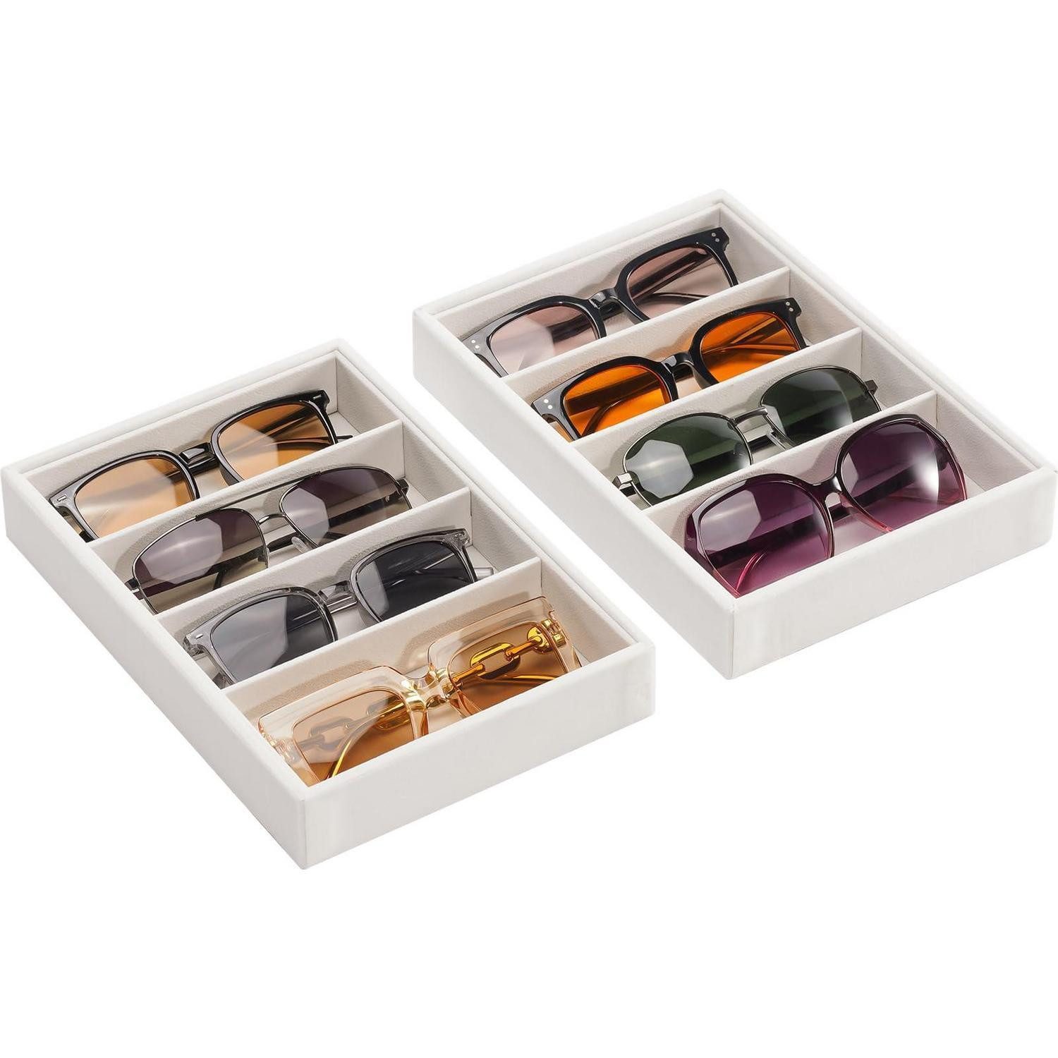 LuxusKollektion Brillenetui Sonnenbrillen Organizer Tablett 4 Slots Beige
