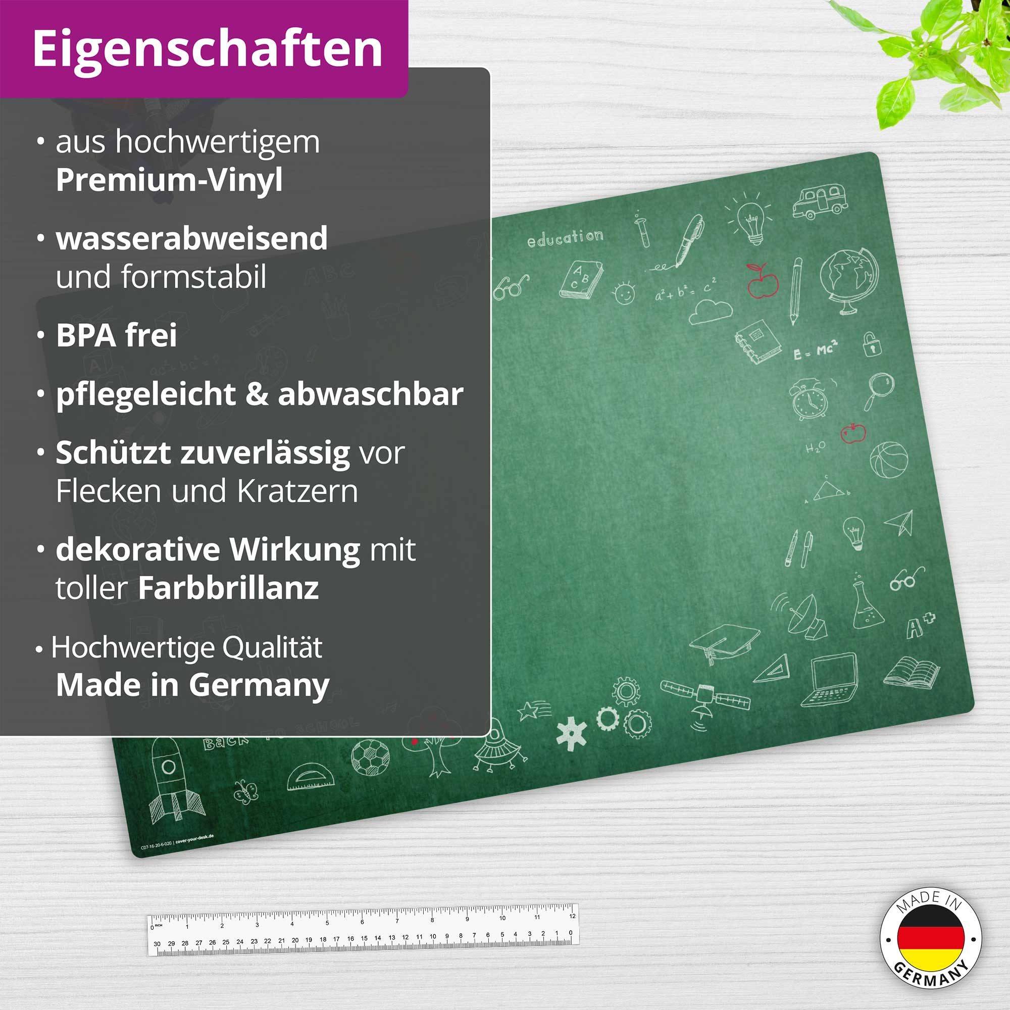 cover-your-desk.de Schreibtischunterlage abwaschbar – Back to School – aus premium Vinyl – Made in Germany, (1 tlg)