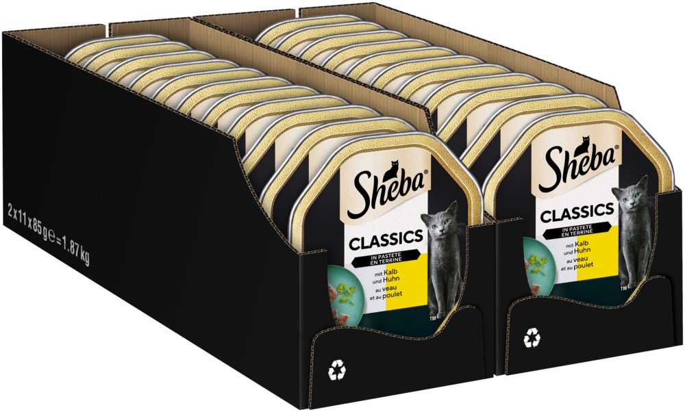 Sheba SHEBA® Schale Classics in Pastete mit Kalb und Huhn 2 x 11 x 85g, Nassfutter für: Katze