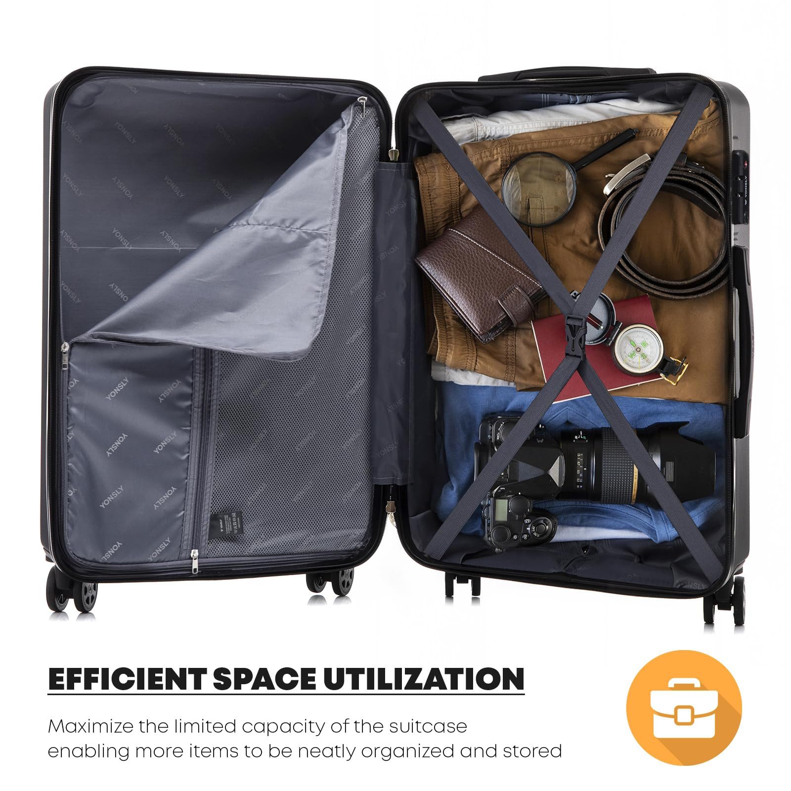 YONSLY Kofferset Reisekoffer Trolley Gepäckset für Urlaubs- und Geschäftsreisen, 4 Rollen, (Hartschalen-Trolley-Set, 3 tlg., M-L-XL-Set), mit TSA-Schloss, YKK-Reißverschluss und austauschbaren Teilen