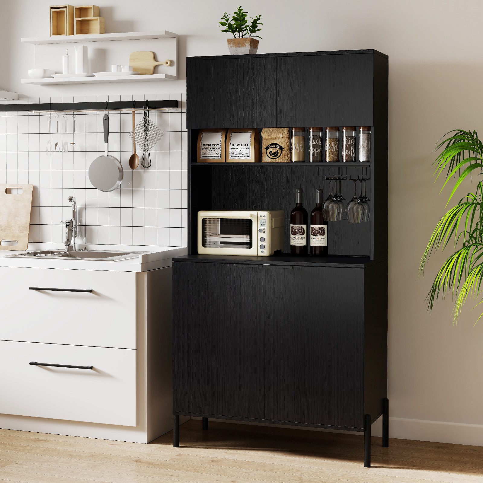KOMFOTTEU Küchenbuffet Küchenschrank mit Ladestation, Weinglashalter & Vers günstig online kaufen