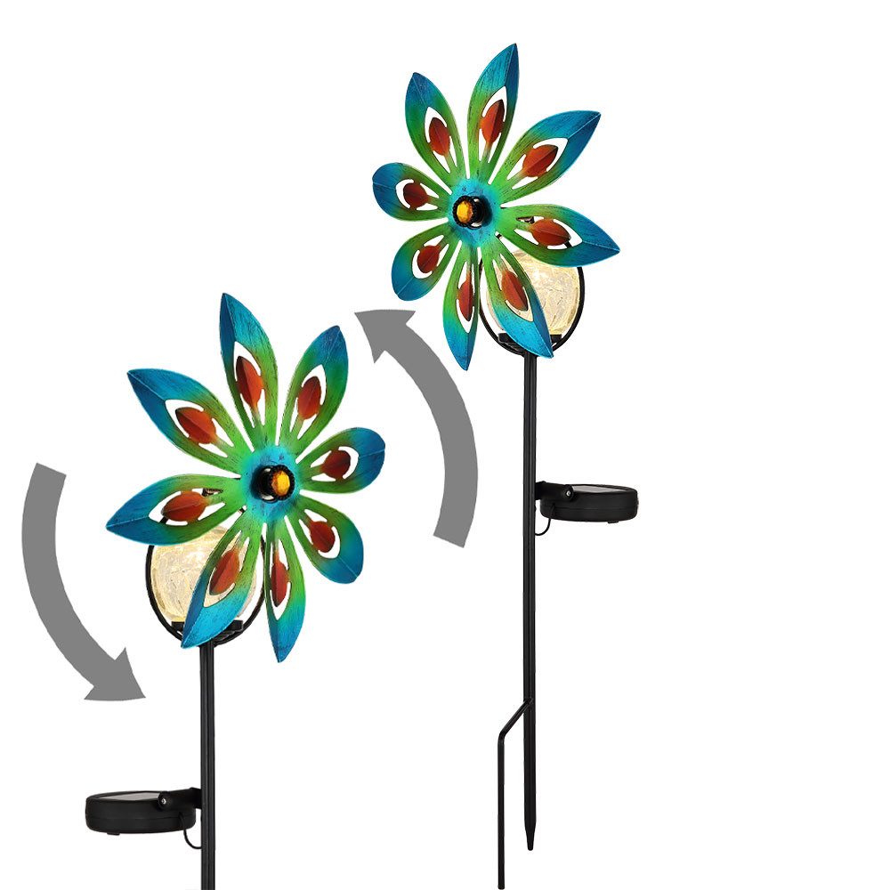 GLOBO LIGHTING LED Solarleuchte, LED-Leuchtmittel fest verbaut, Warmweiß, Solarleuchte Außenleuchte LED Windrad bunt Gartenlampe IP44 Deko H 50