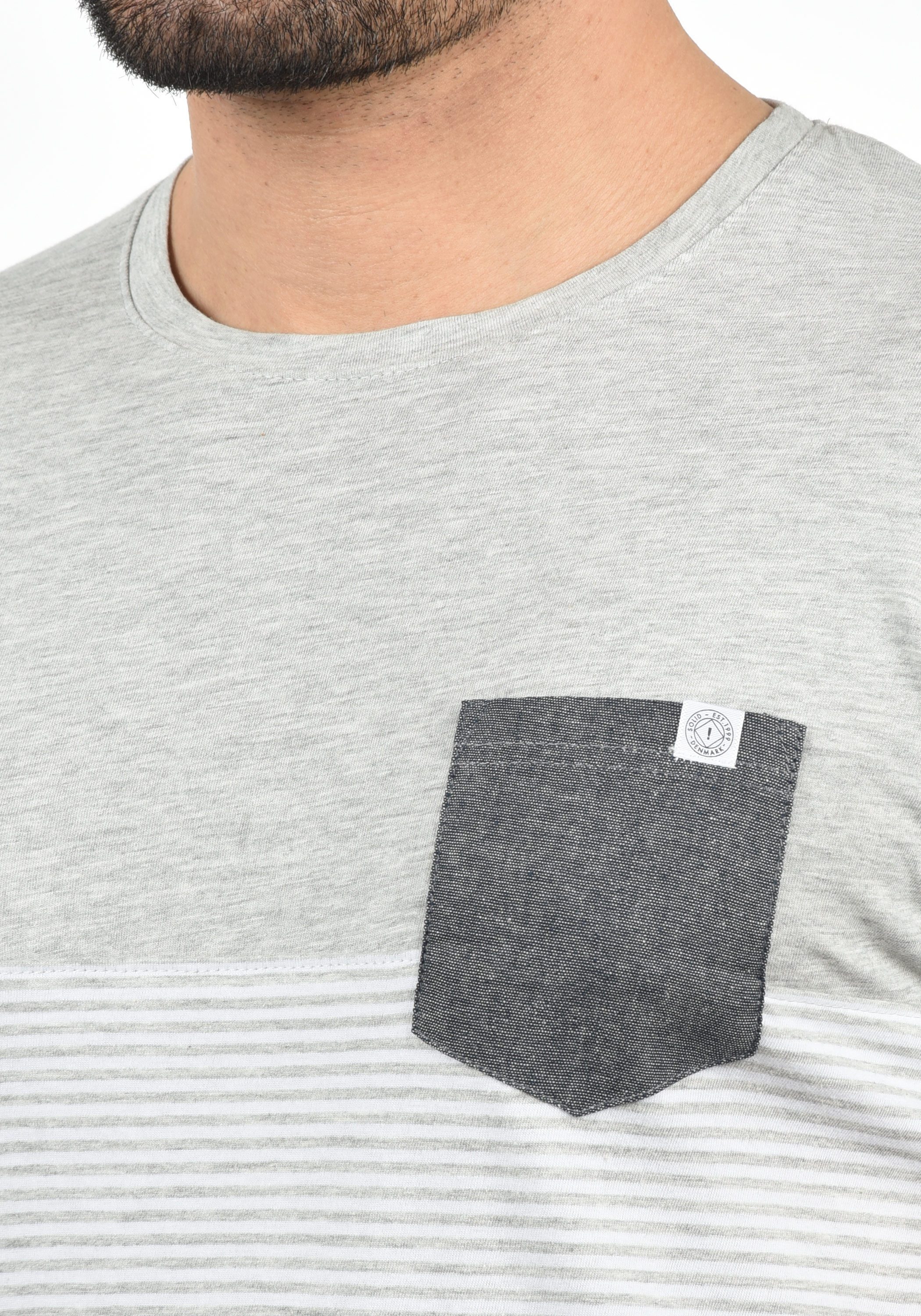 !Solid Rundhalsshirt SDMalte Kurzarmshirt mit Streifen und Brusttasche
