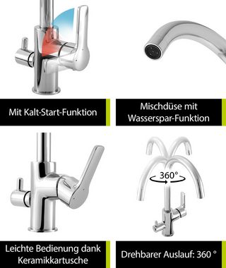 aquaSu Spültischarmatur Rego true, Wasserspar-Mischdüse, Standmontage, Hochdruck, Chrom, 797122