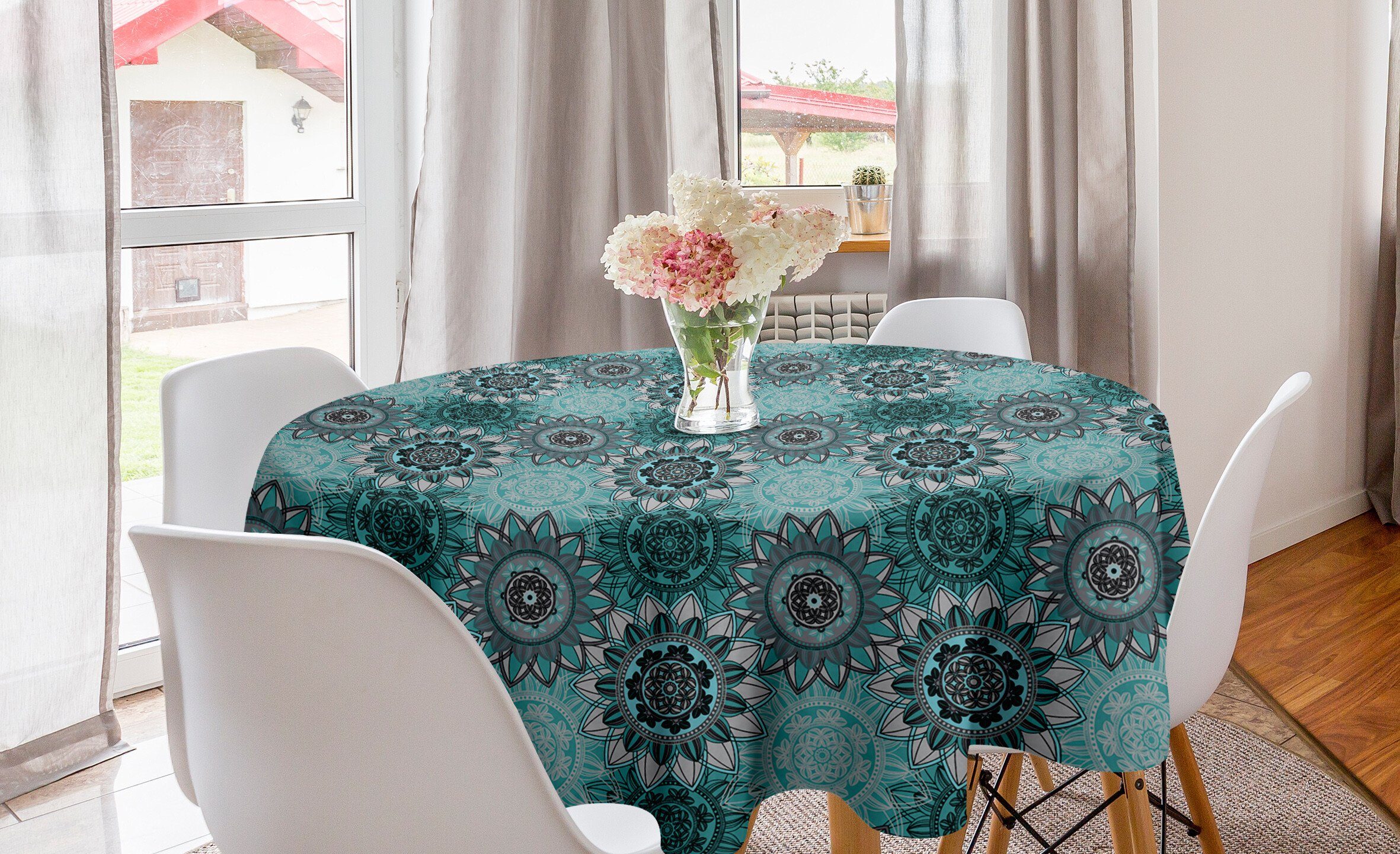 Abakuhaus Tischdecke Kreis Tischdecke Abdeckung für Esszimmer Küche Dekoration, Mandala Hippie Oriental Frühling
