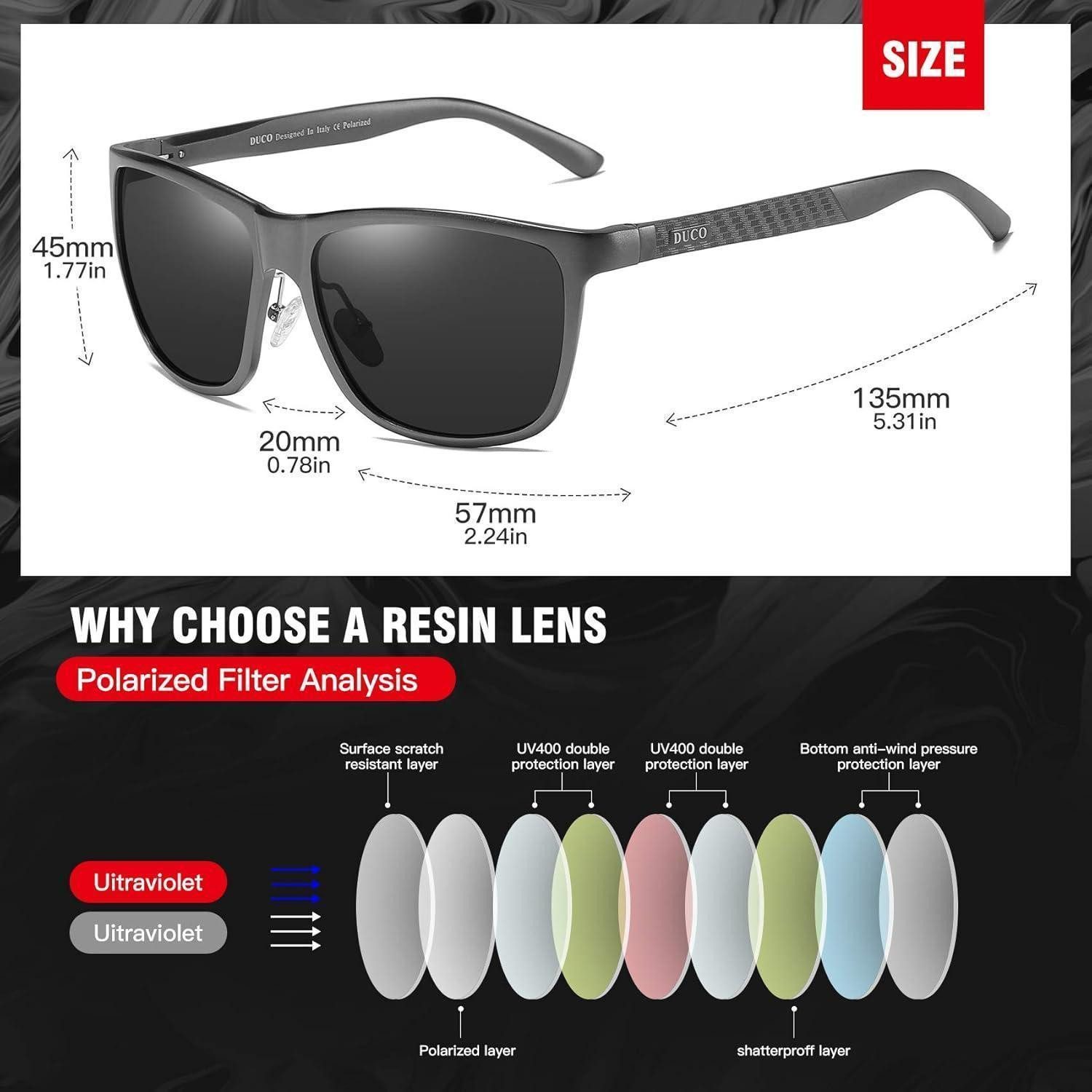 LuxusKollektion Retrosonnenbrille Sonnenbrille Polarisierte Herren Rechteck Vintage UV400 Gunmetal