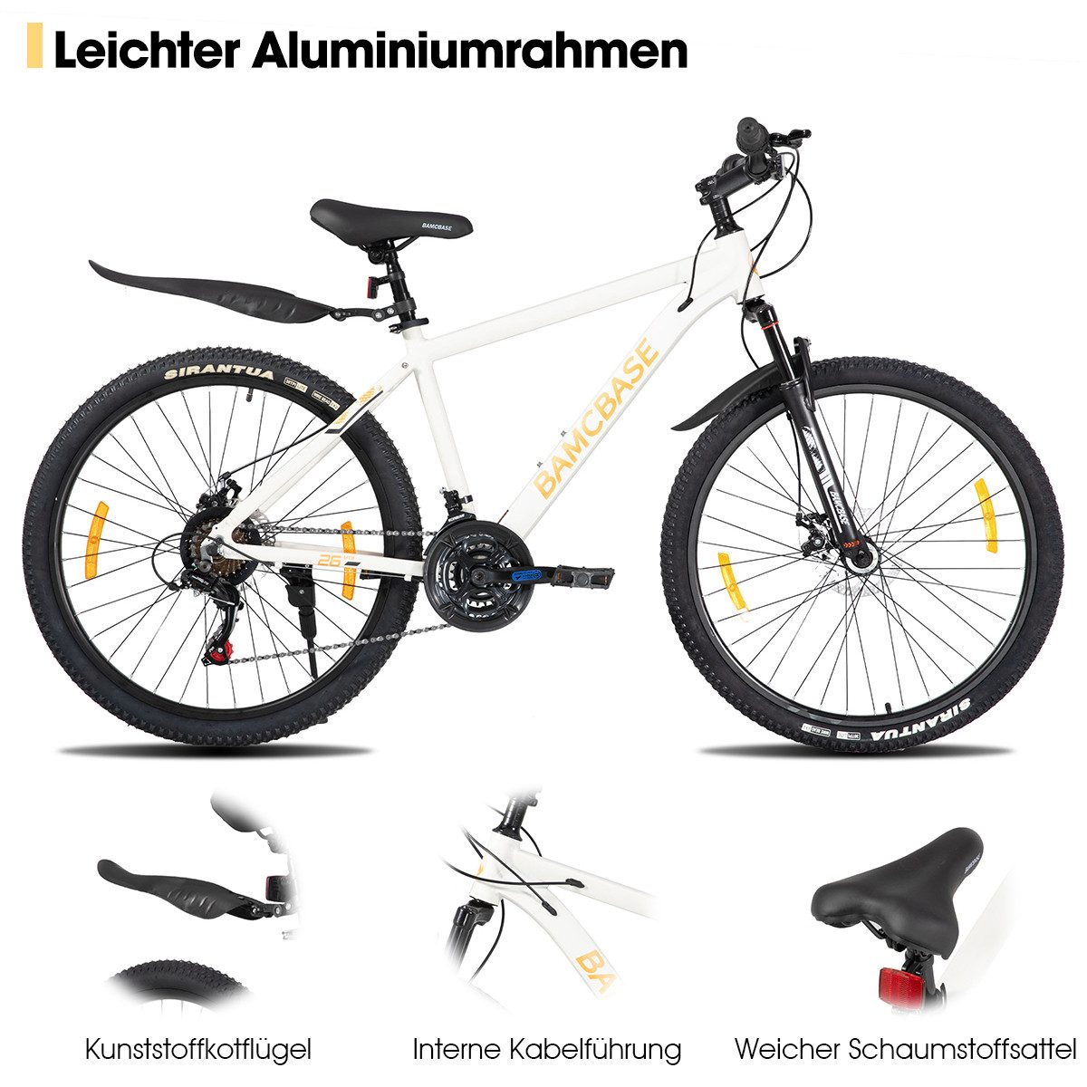 HILAND Mountainbike 26 27,5 Zoll Geländefähiges Fahrrad für Männer und Frauen, Aluminiumrahmen, 21-Gang, mechanischen Scheibenbremsen und Federgabel