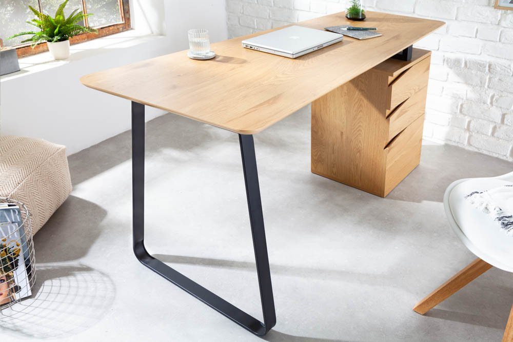 riess-ambiente Schreibtisch STUDIO 160cm natur / schwarz, Arbeitszimmer · Holzwerkstoff · Metall · mit Regal · Home Office – Bild 4 von 5