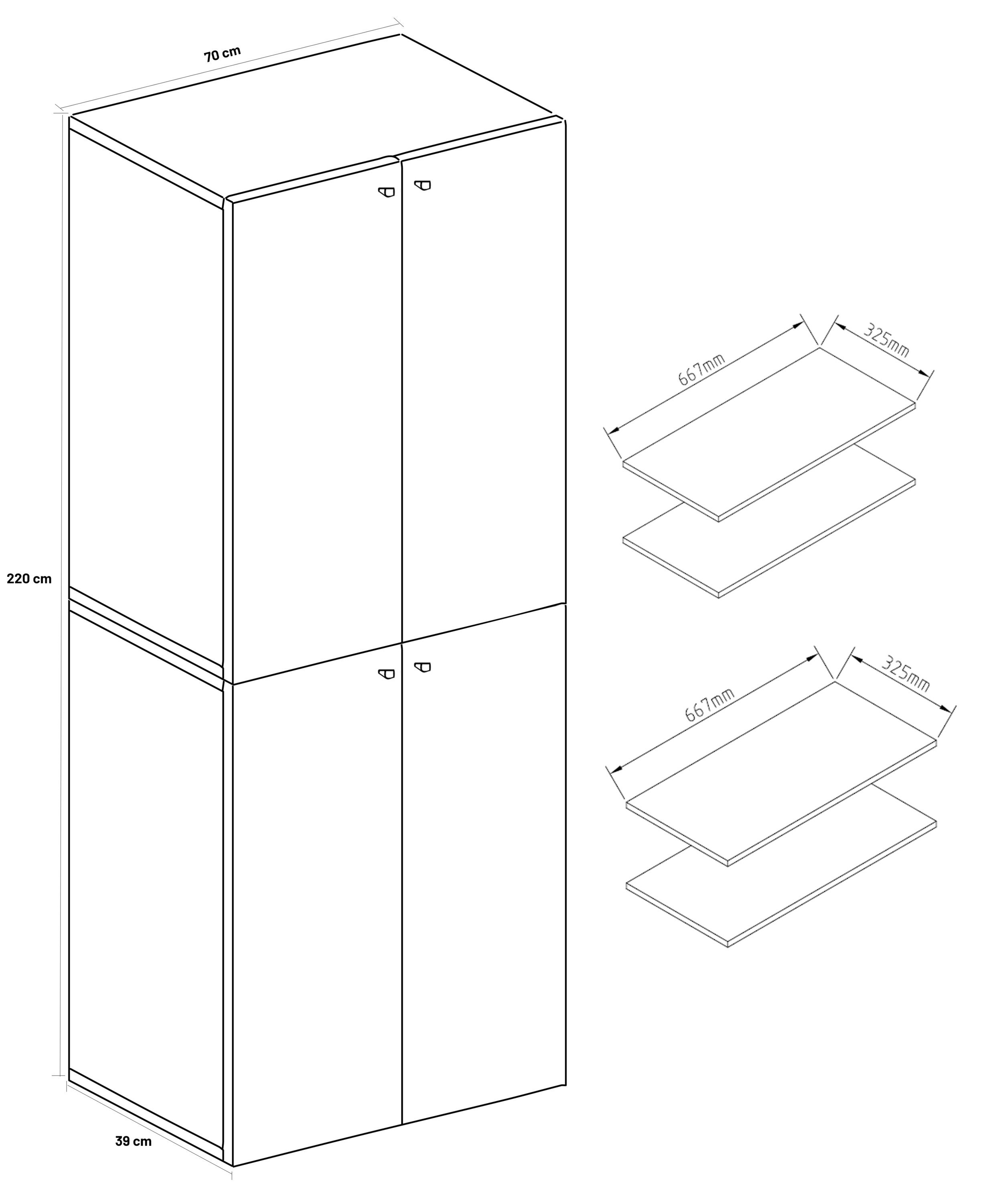 VCM Aktenschrank Büroschrank Ulas mit Drehtüren H. 220 x B. 70 x T. mit 6 Fächern, Büromöbel