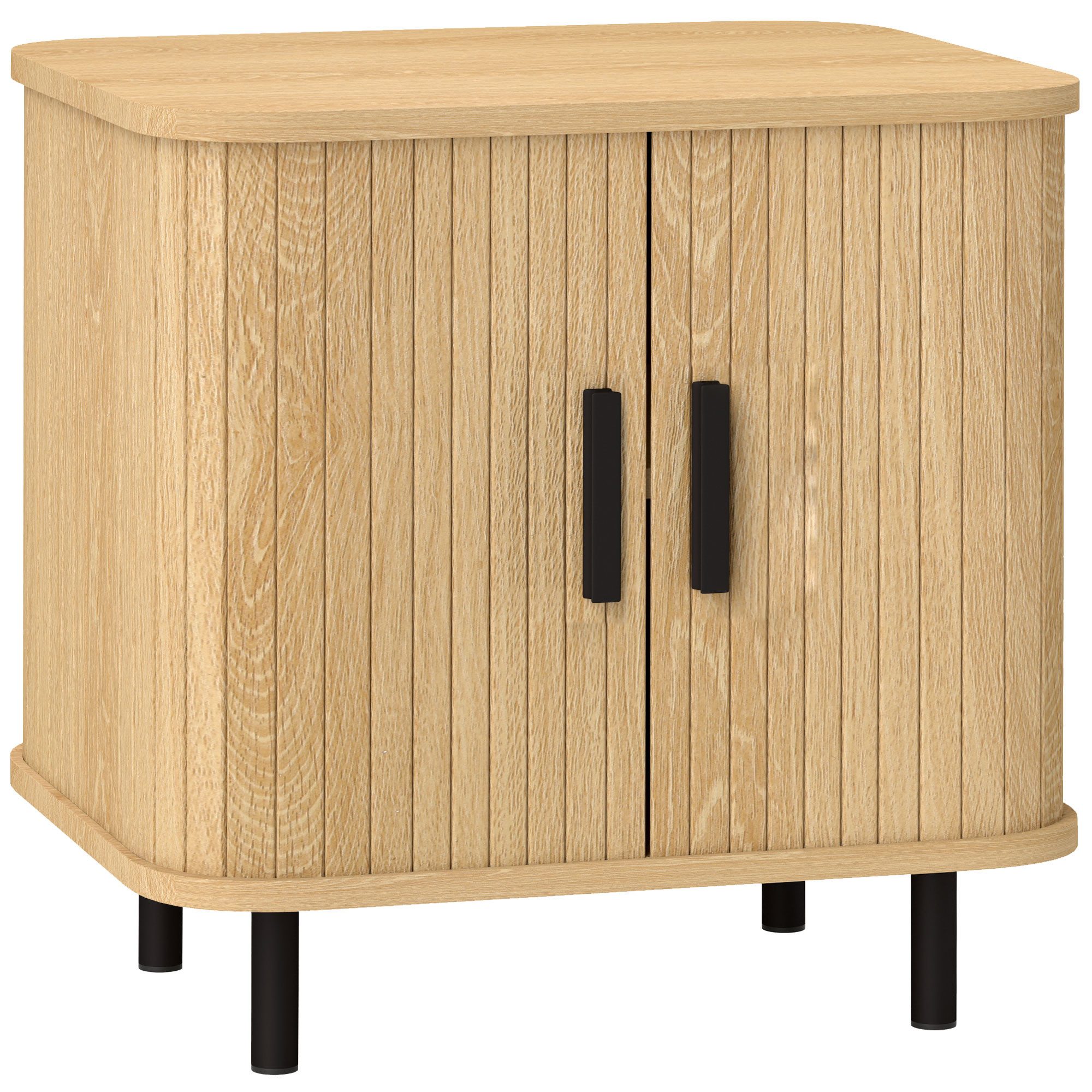 HOMCOM Nachttisch Beistelltisch Moderner Nachtschrank mit Lamellen-Schiebetür (Sofatisch, 1-St., 1 Tisch), für Schlafzimmer, Wohnzimmer, 48 x 40 x 48 cm, Eiche