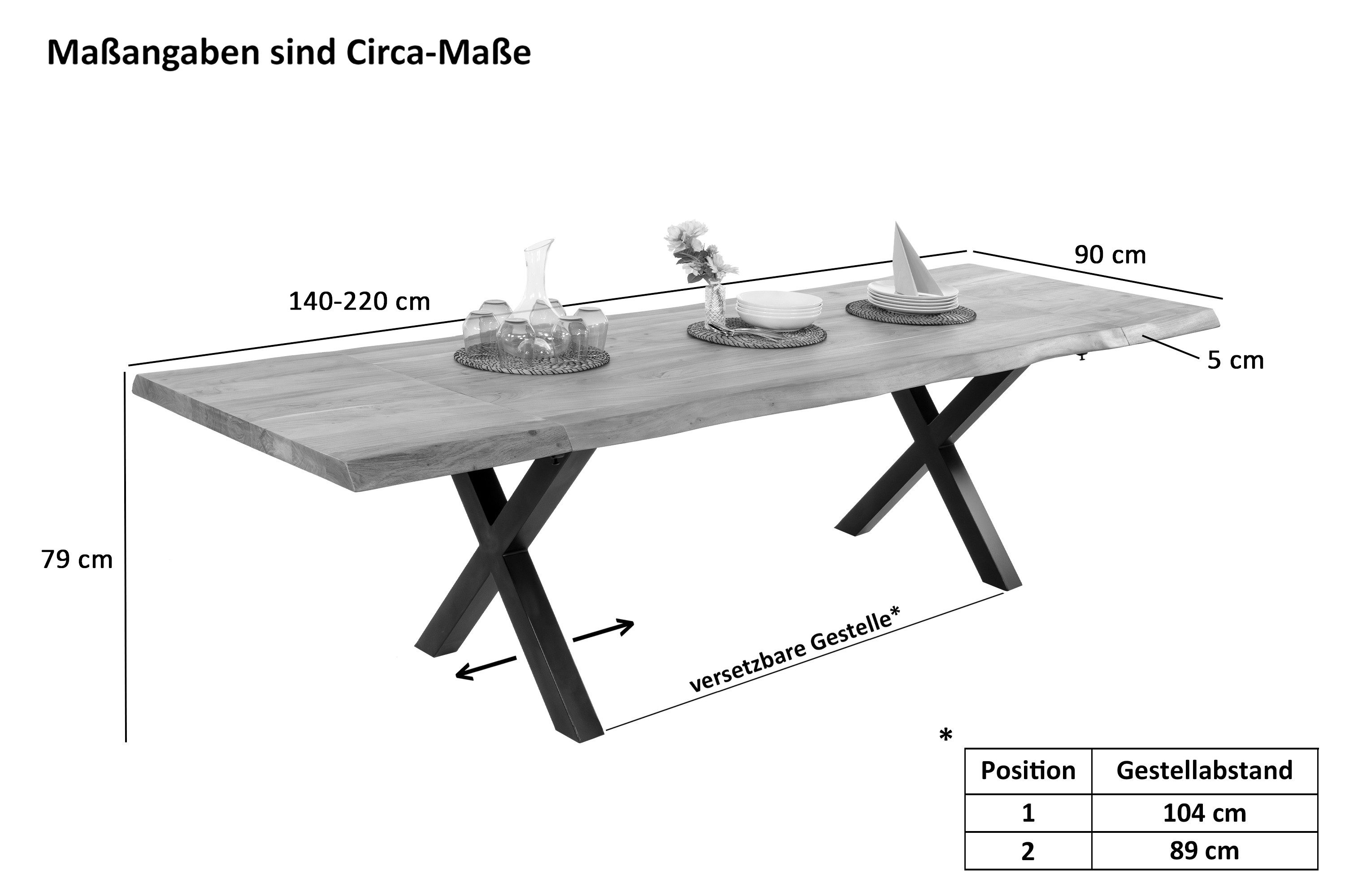 SAM® Essgruppe Henrik, Baumkante, massives Akazienholz, mit 2 Ansteckplatten und Stühlen