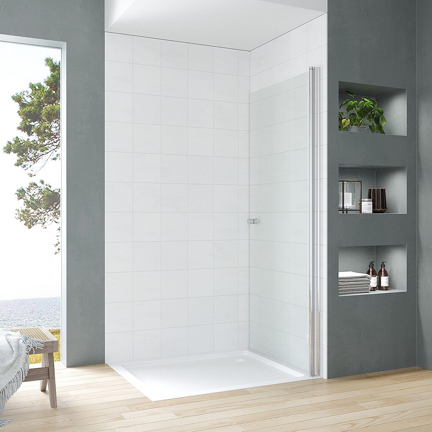 AQUABATOS Duschwand 65x187 70x187 75x187 80x187 85x187 90x187 95x187 cm Walk in Dusche, 5 mm starkes Sicherheitsglas (ESG), (Duschtrennwand Glas Duschabtrennung Drehtür Schwingtür Glaswand Duschkabine offen), Hebe-Senk-Mechanismus