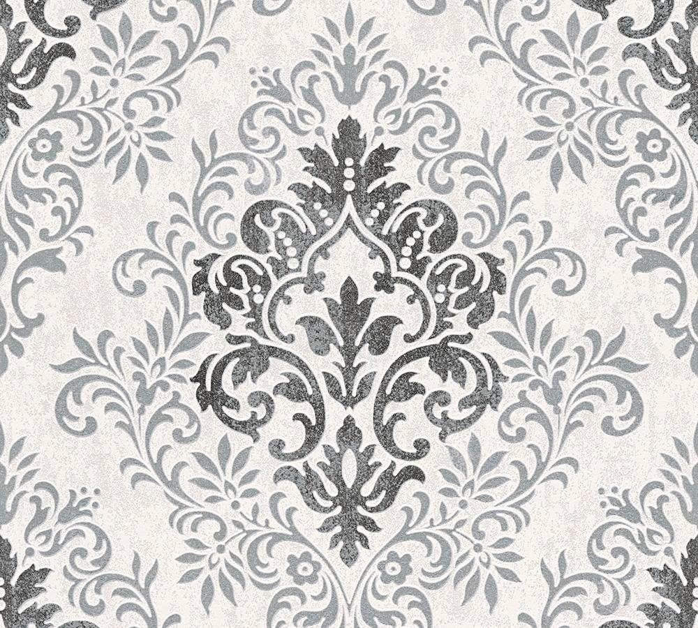 living walls Vliestapete Tapete mit Ornamenten barock, strukturiert, floral, gemustert, glänzend, matt, metallic, ornamental, (1 St), Tapete Klassik Metallic grau