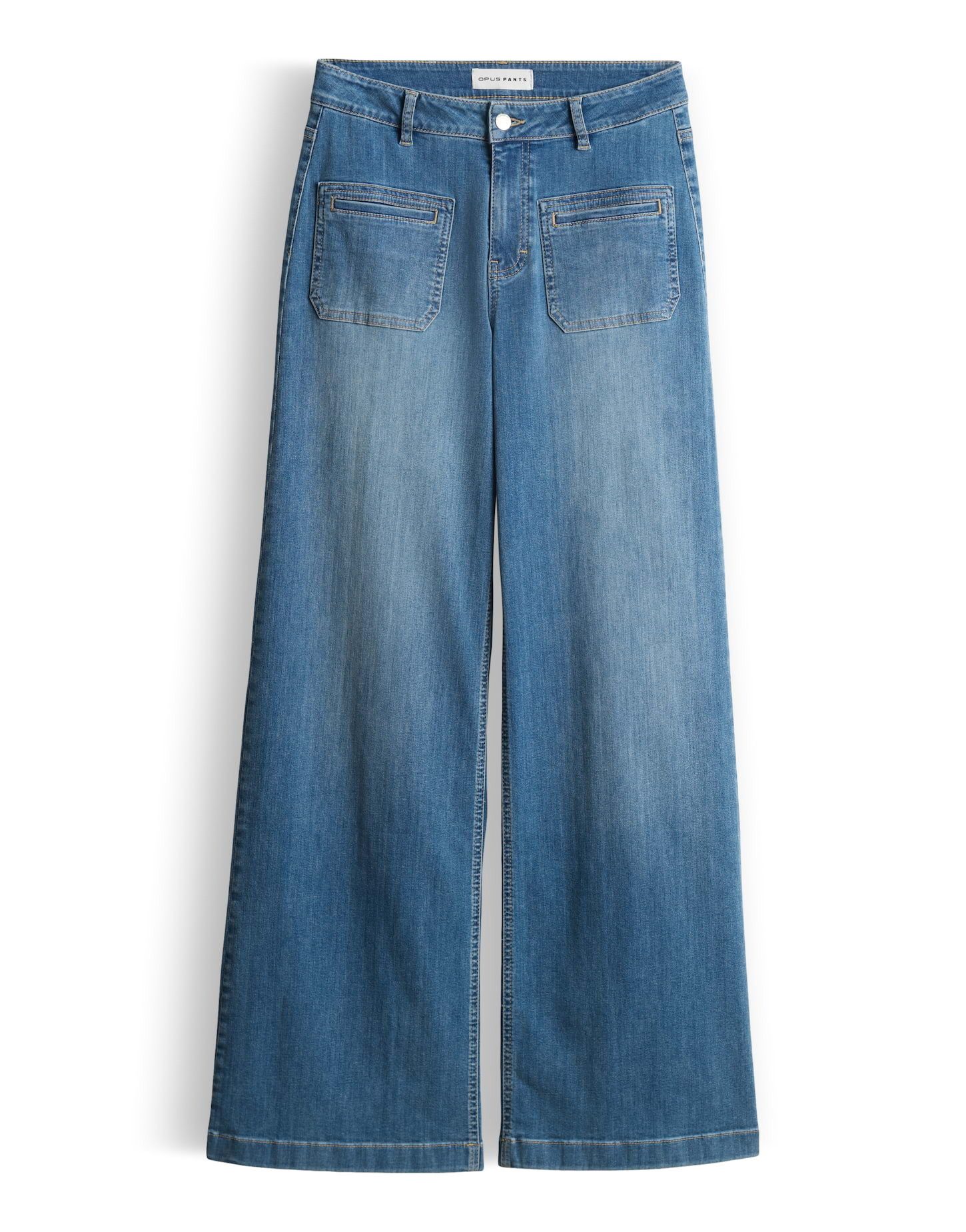 OPUS PANTS Palazzohose MELLY GROOVY aus BCI Cotton Mix Mid Rise Palazzo Fit, Long, leichte Used-Effekte