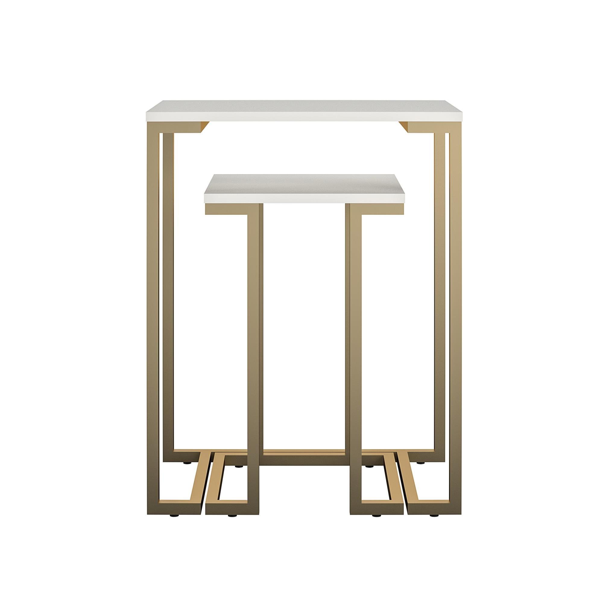 Camila goldfarbenes im 2er-Set), eleganten Wohnzimmertische Satztisch Metallgestell weiß (Set, Design, 2-St., loft24