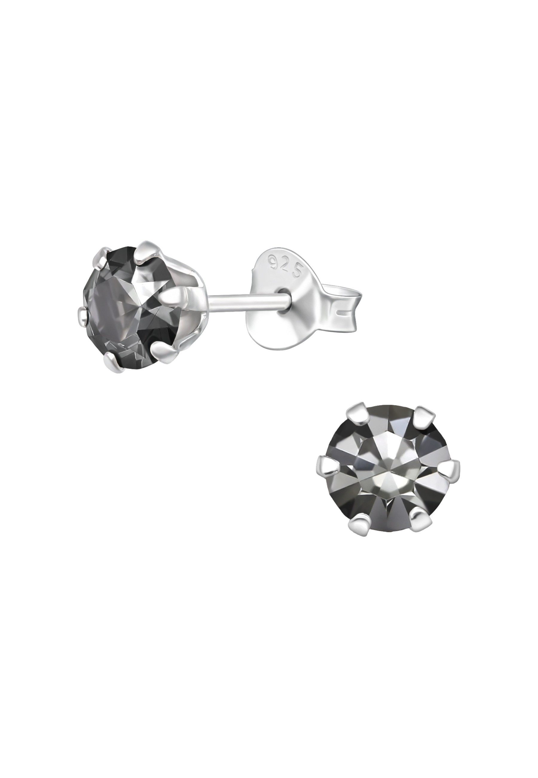 Diademita Paar Ohrstecker Silberne Runde 5 mm Ohrstecker mit Kristallen (Set)