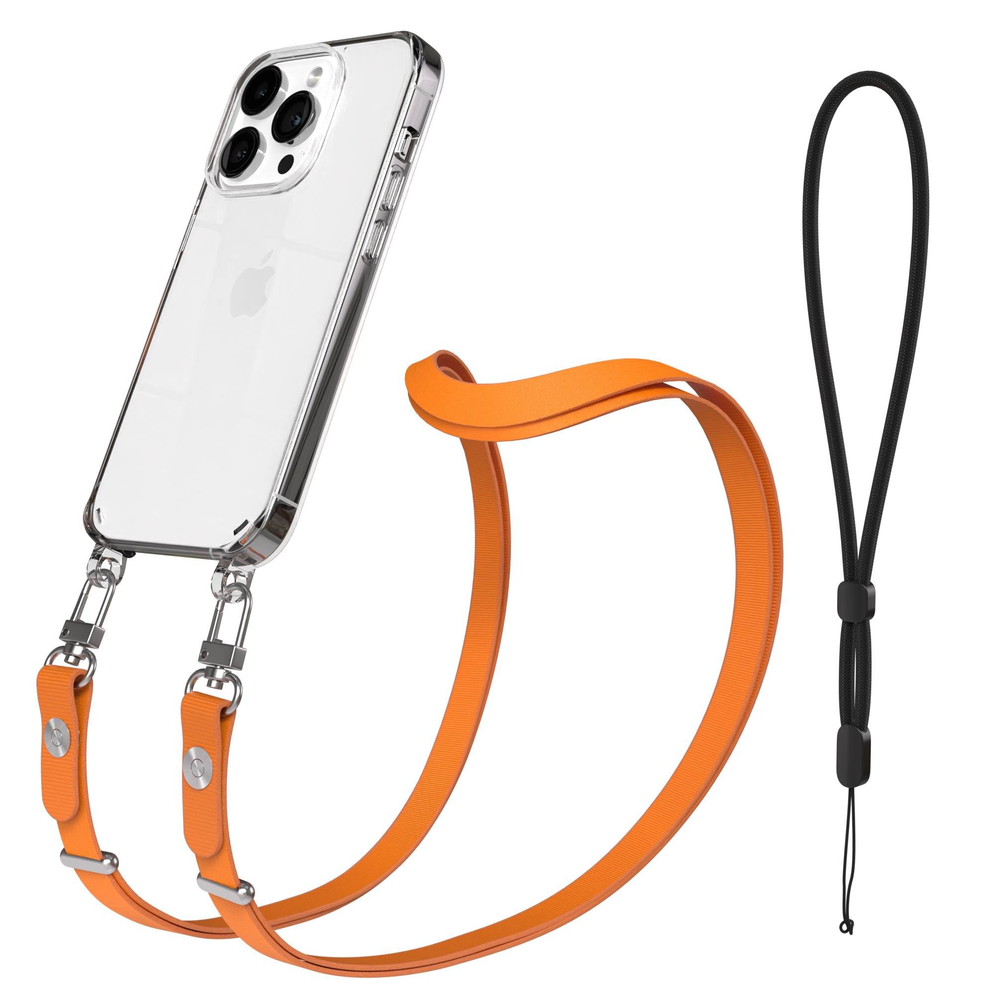 EAZY CASE Handykette für Apple iPhone 14 Pro Handyhülle mit Handyband magnetisch, Handykette in Orange mit Magnetband und Länge bis 1,90 m