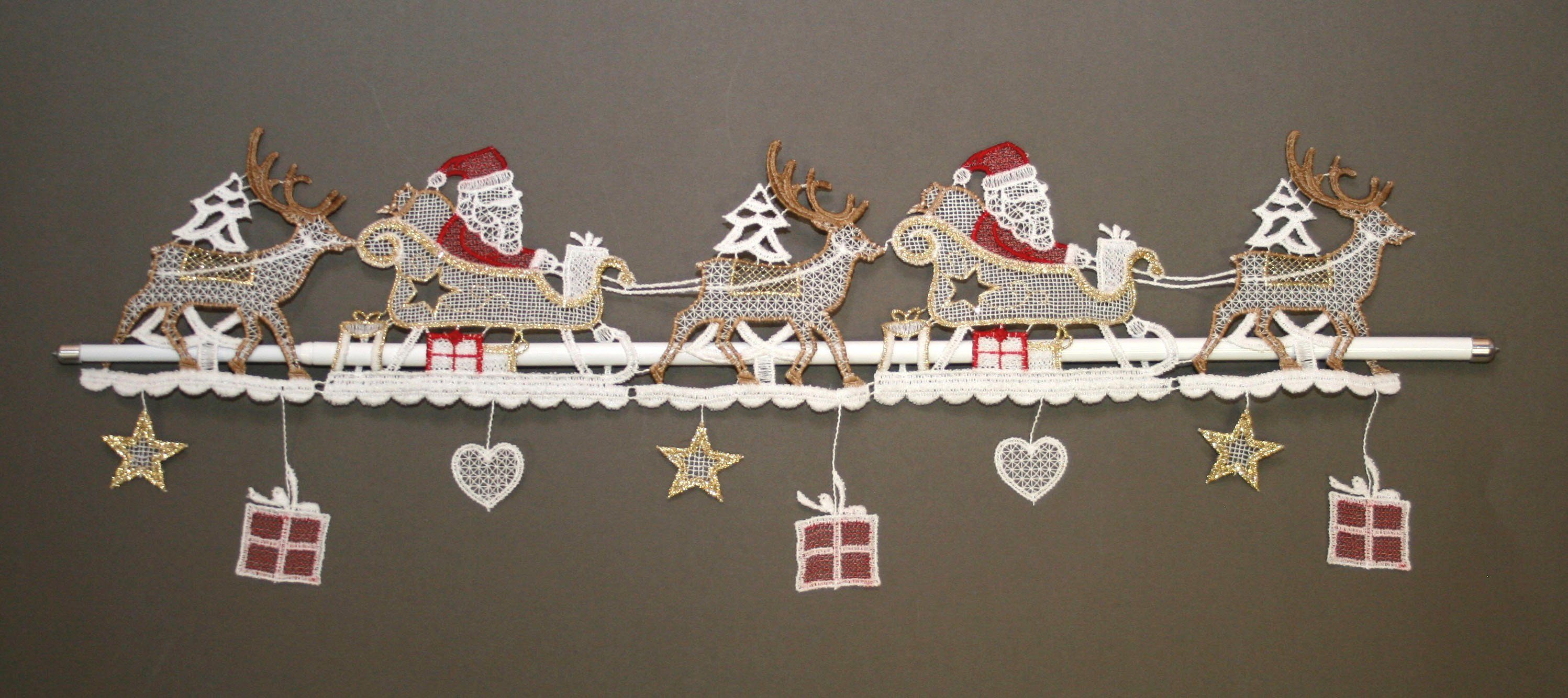 Scheibengardine Weihnachtsmann, Stickereien Plauen, St), Stangendurchzug "Weihnachtsmann" halbtransparent, (1 Fensterdekoration