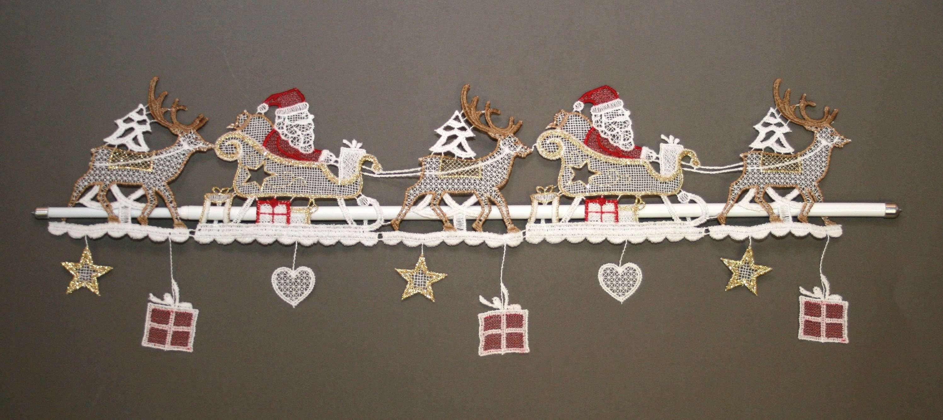 Stickereien Plauen Scheibengardine Weihnachtsmann, Stangendurchzug (1 günstig online kaufen