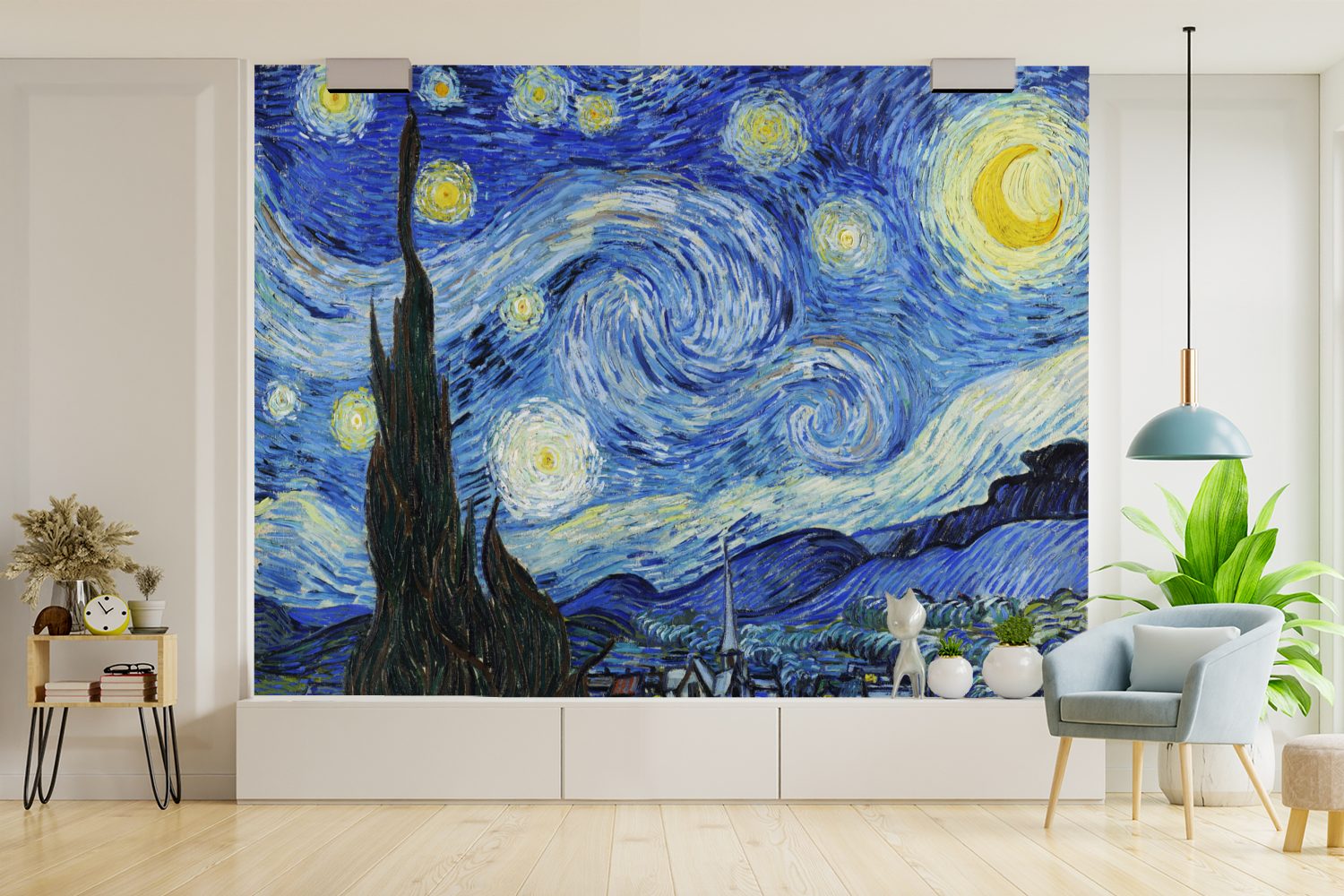 (5 Wandtapete sternenklare Montagefertig Wohnzimmer, Die Matt, van Fototapete MuchoWow bedruckt, St), Vincent - für Gogh, Tapete Vinyl Nacht