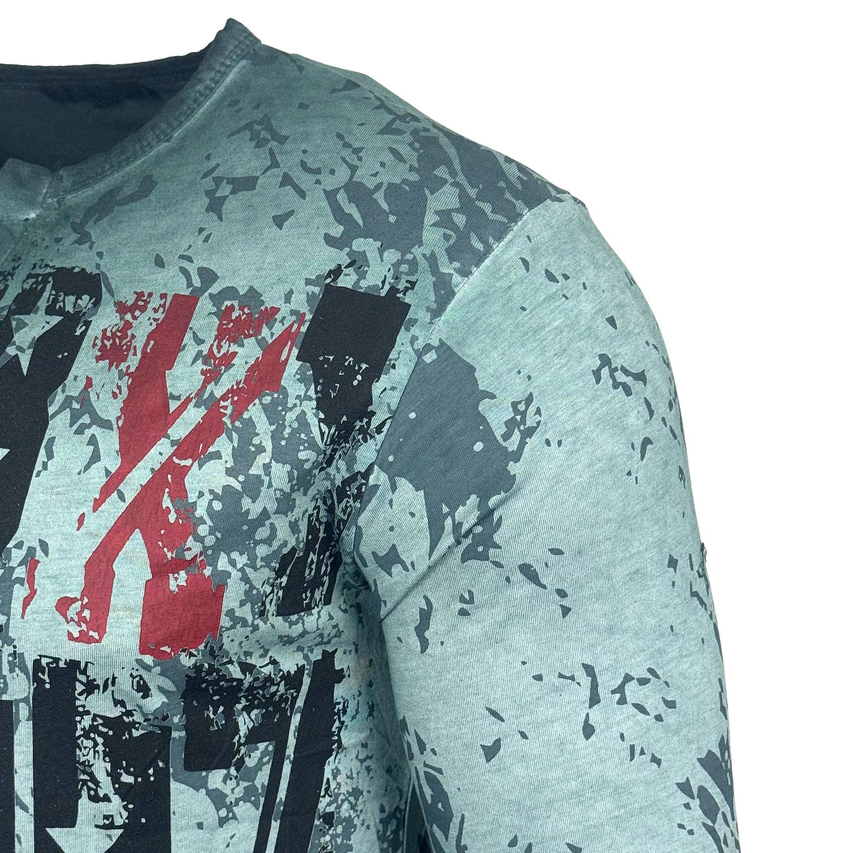 Baxboy Longshirt Langarmshirt mit trendigem All-Over Logo-Print mit Knopfleiste B-702 – Bild 4 von 5