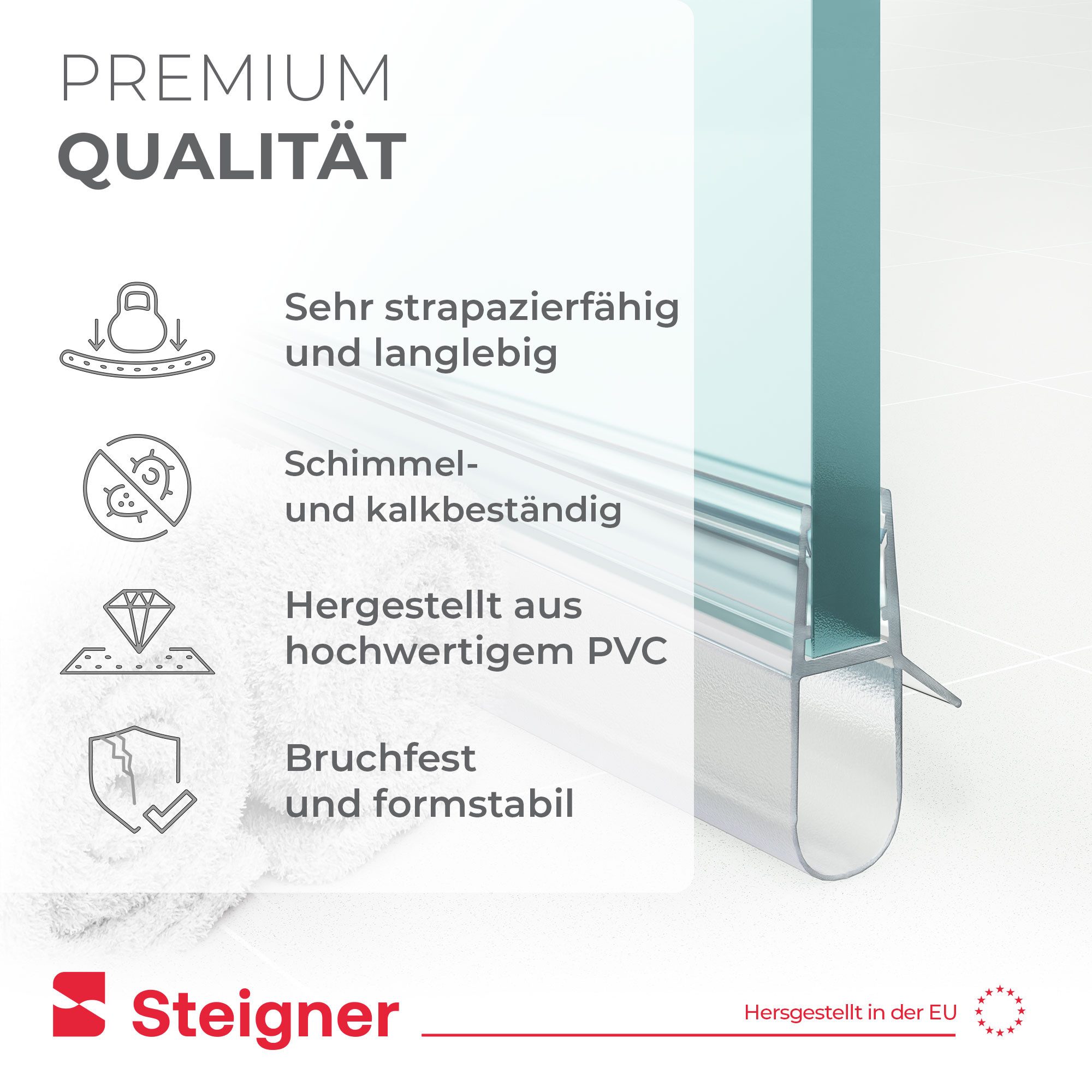 STEIGNER Duschdichtung Duschtürdichtung Gerade UK17 30 cm (1 Stk) Transparent 5-8 mm, L: 30 cm, (1 Stück Packung, Einzeldichtung), Dichtung für Eckeinstieg Dusc – Bild 3 von 5