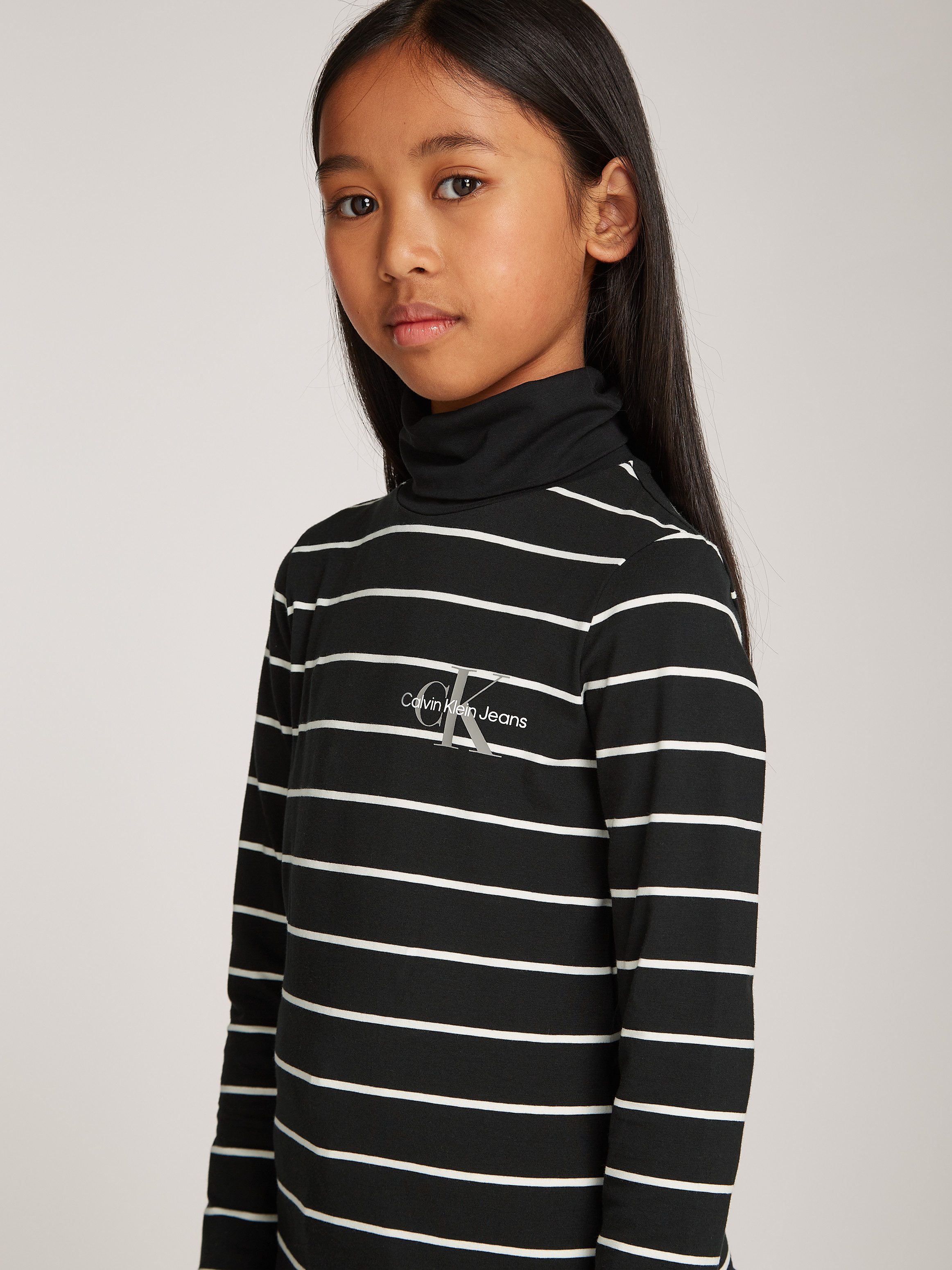 Calvin Klein Jeans Rollkragenshirt Slim Roll Neck Stripe Ls T-Shirt für Kinder bis 16 Jahre und mit Logoschriftzug