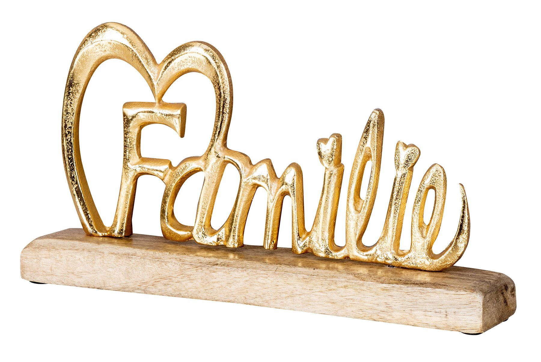 Levandeo® Deko-Schriftzug, Gold Schriftzug Holz Mango L30cm Buchstaben Metall Aufsteller Familie