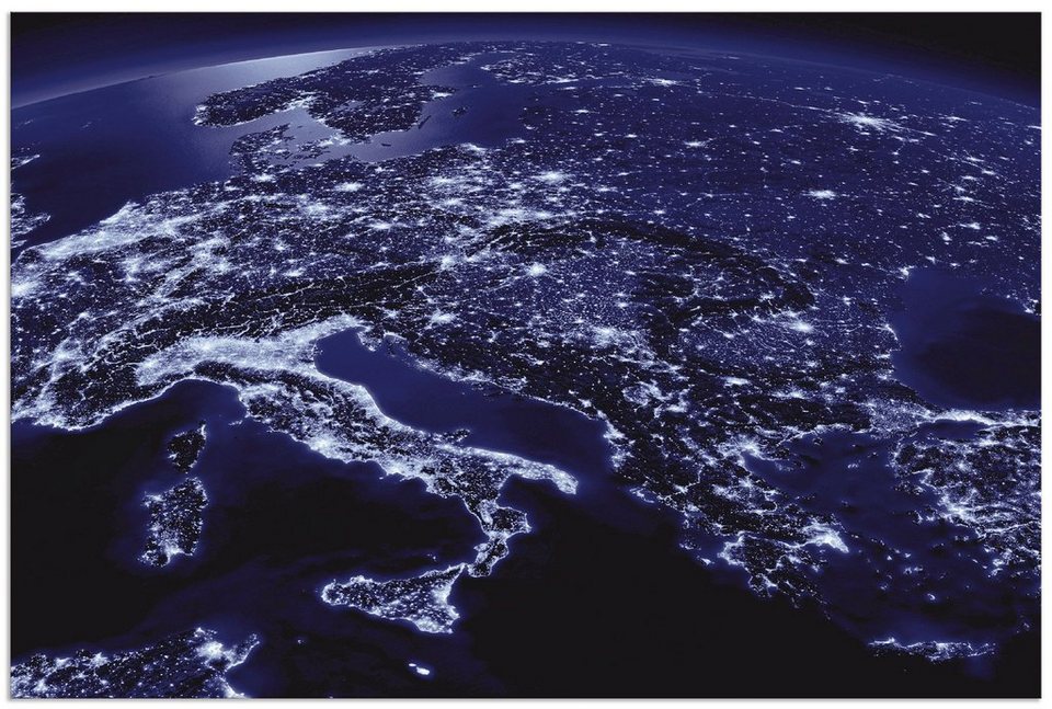 Artland Wandbild Südliches Europa vom Weltraum Blau, Weltall & Kosmos (1 St),  als Alubild, Leinwandbild, Wandaufkleber oder Poster in versch. Größen