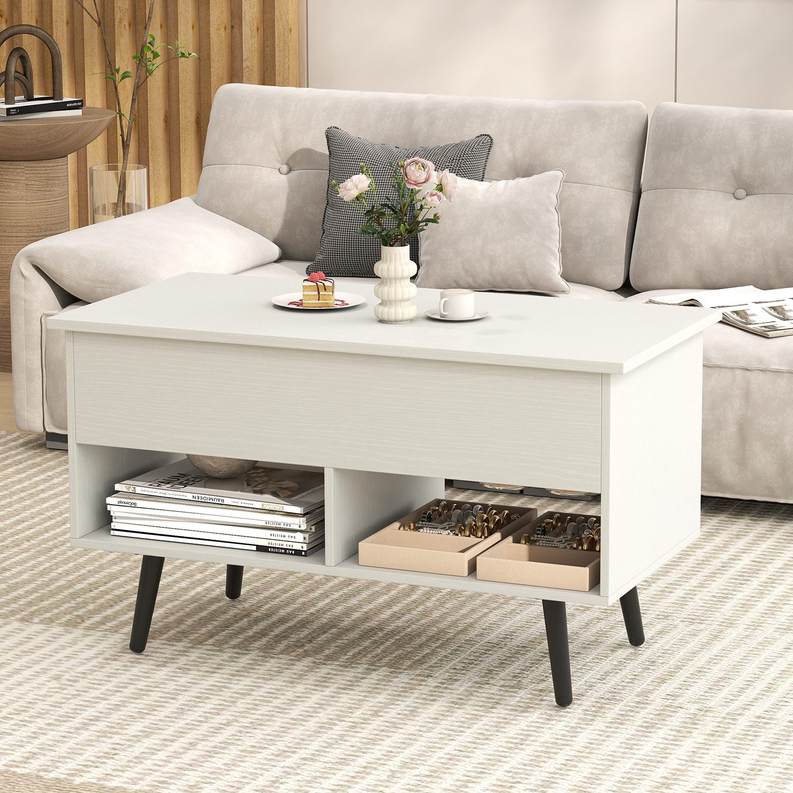 COSTWAY Couchtisch, höhenverstellbar mit Gasdruckmechanismus 80x40x46-60cm