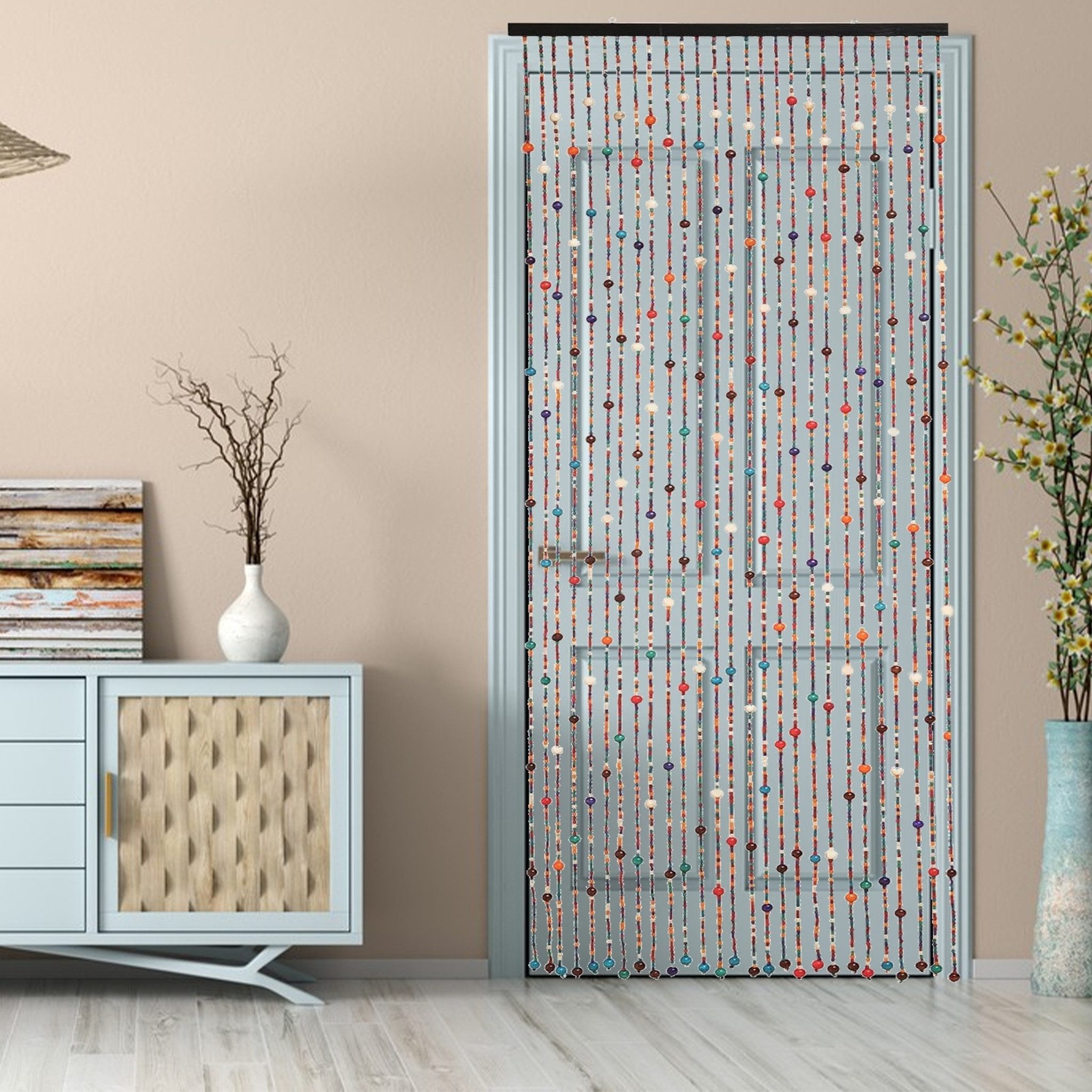 PEALOV Perlenvorhang aus Naturbambus 90x190 cm, Dekorativer Türvorhang, Bunter Dekovorhang für Tür, Fenster, Wohnzimmer und Raumteiler