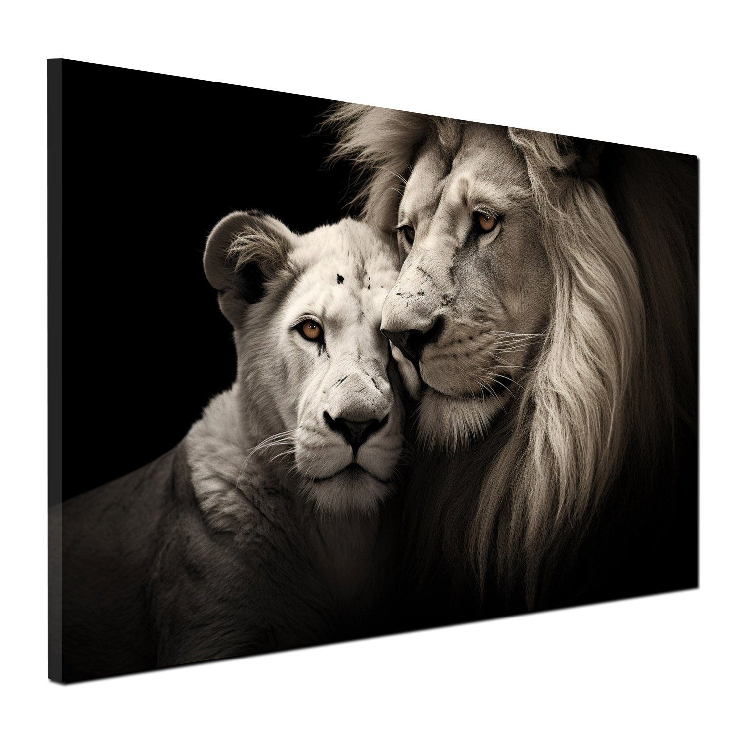 Artedinoi Leinwandbild Löwenpaar zärtlich Sepia Schwarz Weiß Leinwandbild Kunstdruck XL Deko, Löwenpaar in Schwarz