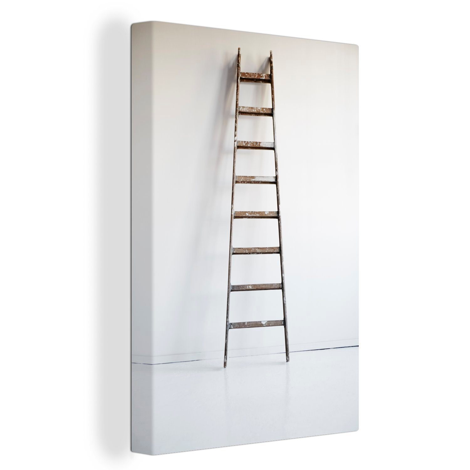 (1 einer cm 20x30 Gemälde, bespannt Zackenaufhänger, Leinwandbild Wand, weißen St), Treppe OneMillionCanvasses® vor Leinwandbild inkl. fertig