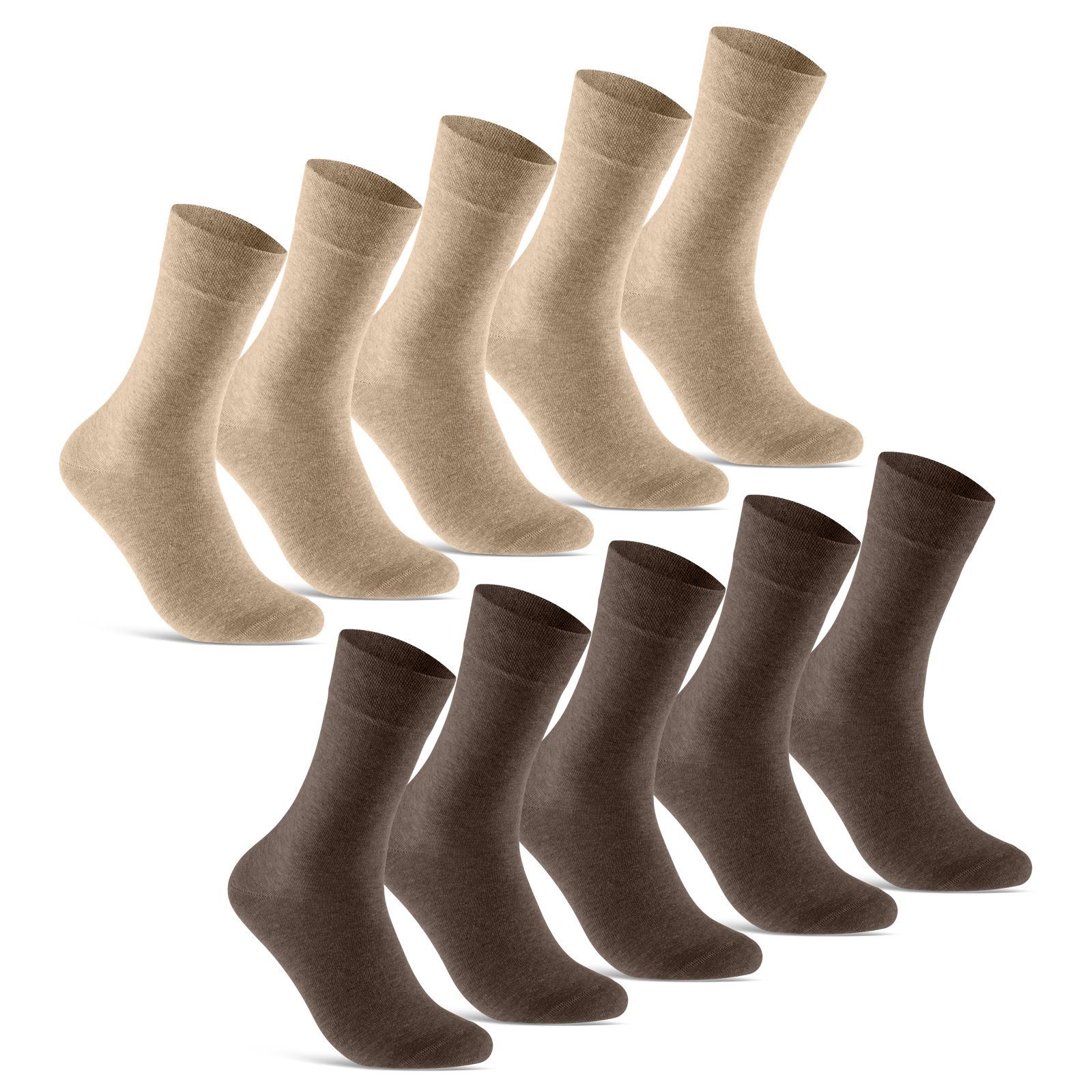 sockenkauf24 Socken 10 Paar Premium Socken Herren & Damen Komfort Business-Socken (Sand/Braun, 10-Paar, 39-42) aus gekämmter Baumwolle mit Pique-Bund (Exclusive Line) - 70101T WP