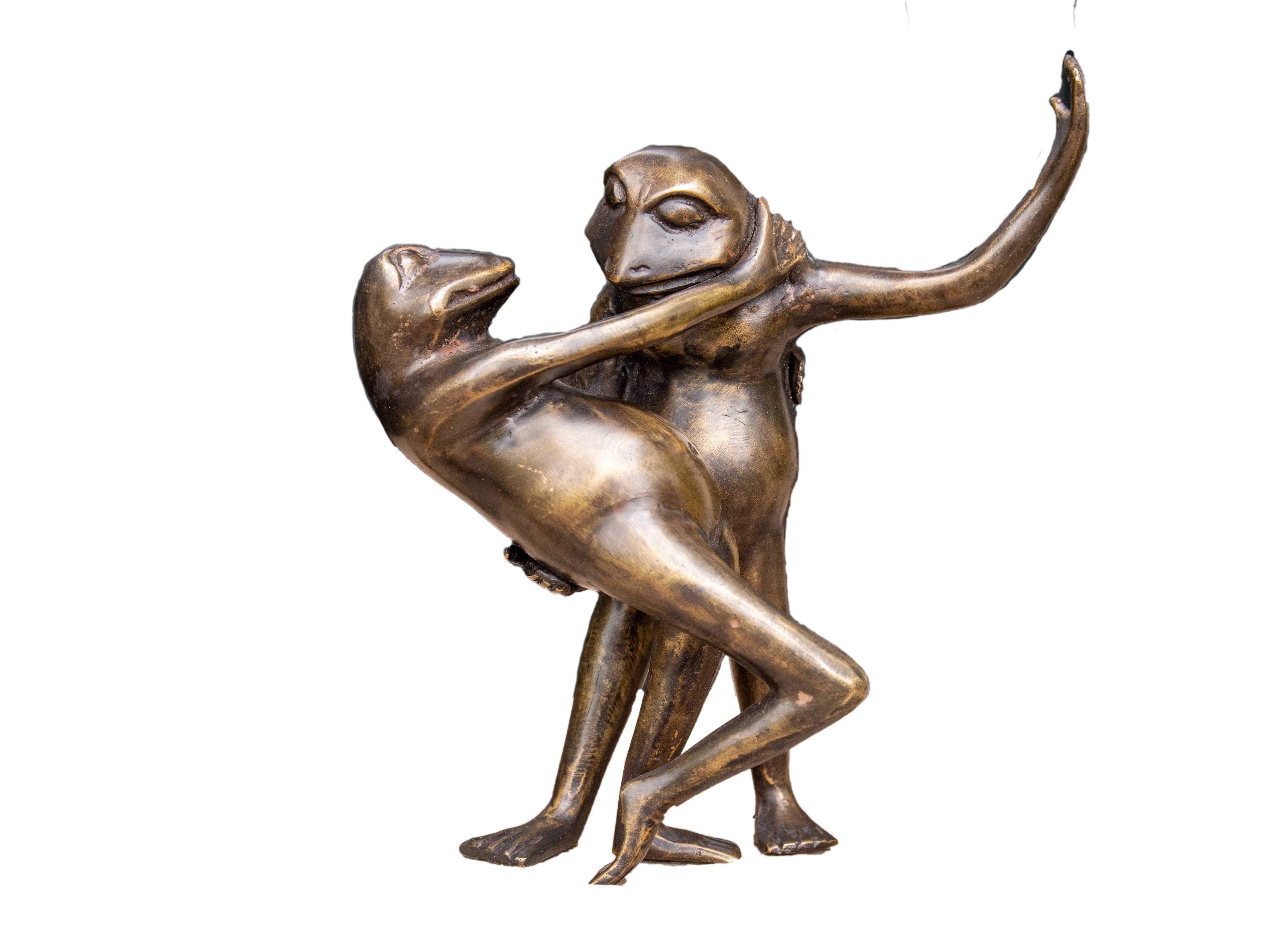 Dekofigur IDYL Bronze-Skulptur Tanzende Tango-Frösche klein