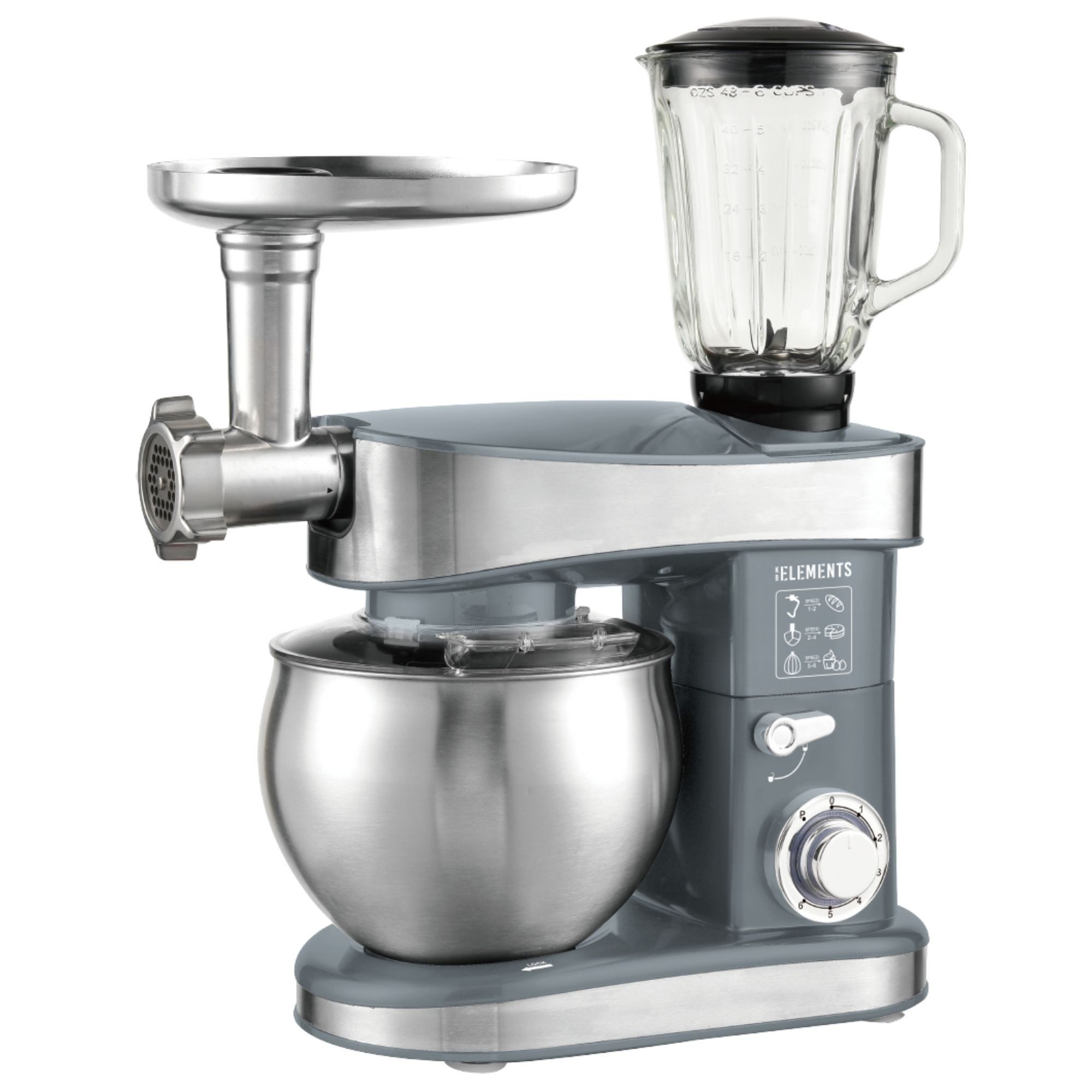 KB Elements Küchenmaschine ELK75LP, 2000 W, 6 l Schüssel, GS-zertifizierter Standmixer, 6 x Nudelaufsätzen