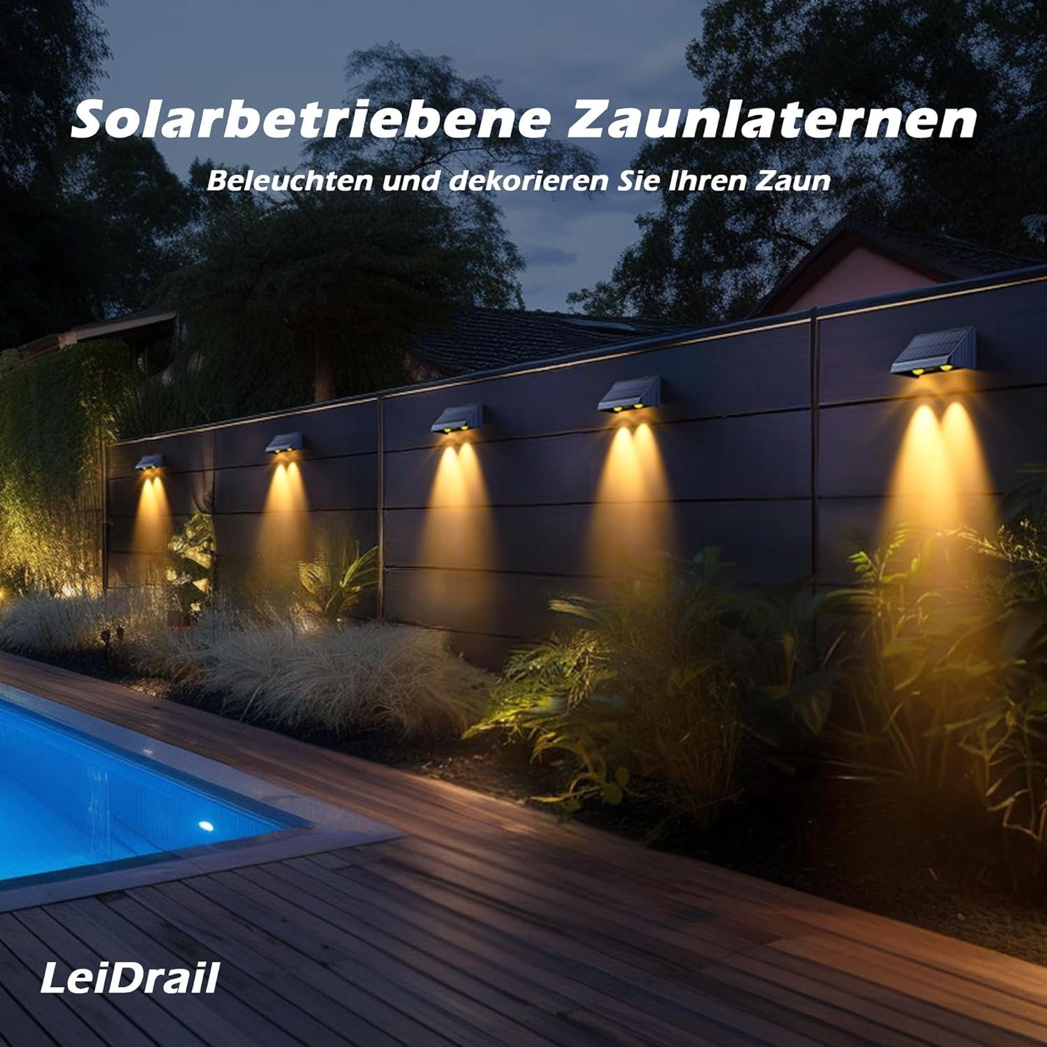 Solarleuchte Wandlampe,IP55 Hof,Garten für LED Wasserdicht 2 Außenleuchte Solar Stück DOPWii