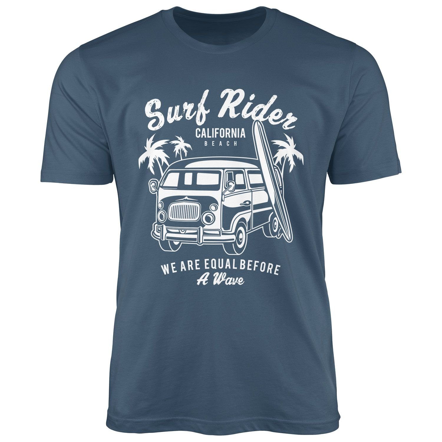 blau Herren mit Fit Bus Print-Shirt T-Shirt Retro Neverless Surfing Slim Neverless® Print