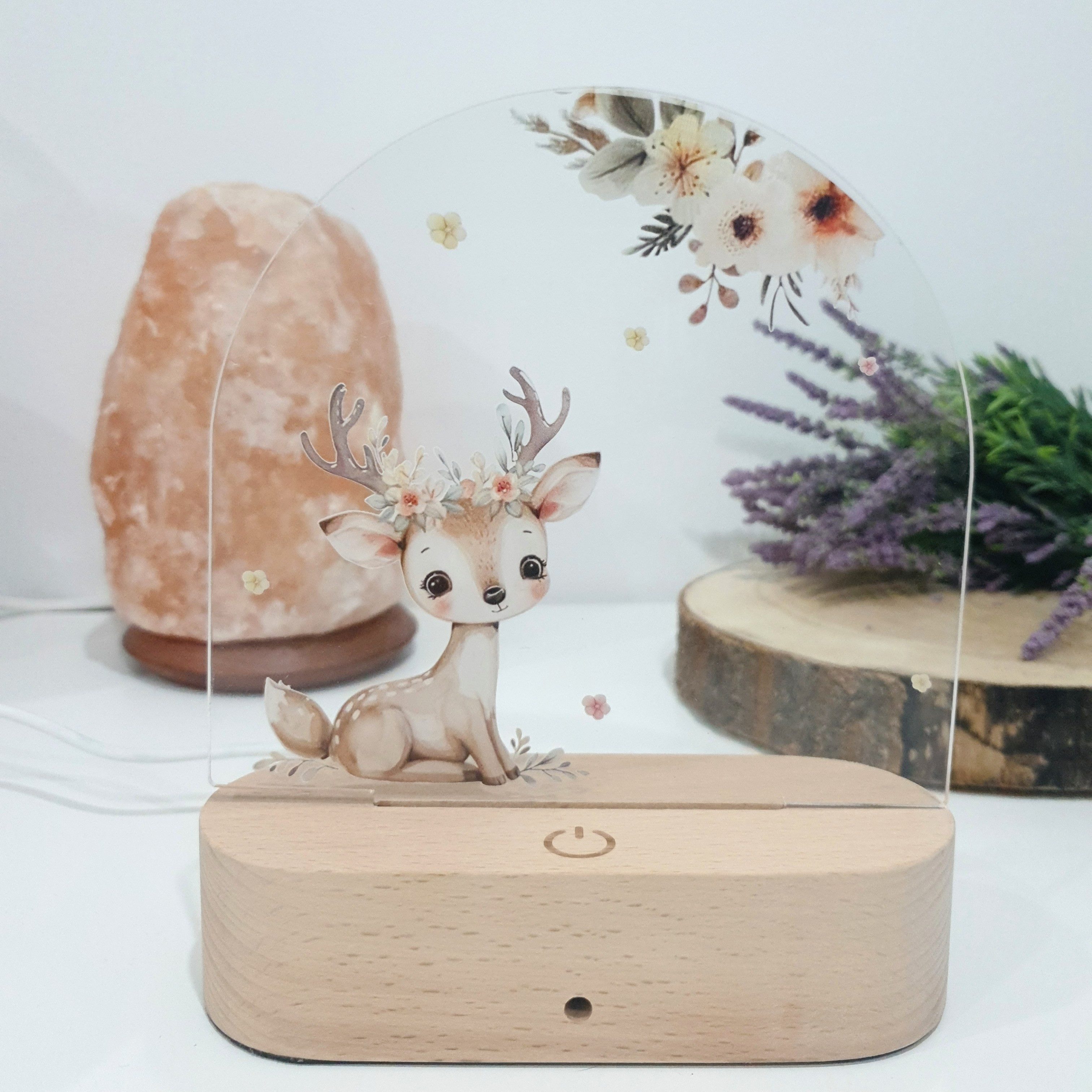 Little Lorien Nachtlicht Reh Nachtlicht für Kinder – Farbwechsel, Holz-Basis & Fernbedienung, 16 Farbe, Gelb, Blau, Rot, Grün, Tageslichtweiß, Pink, Lila