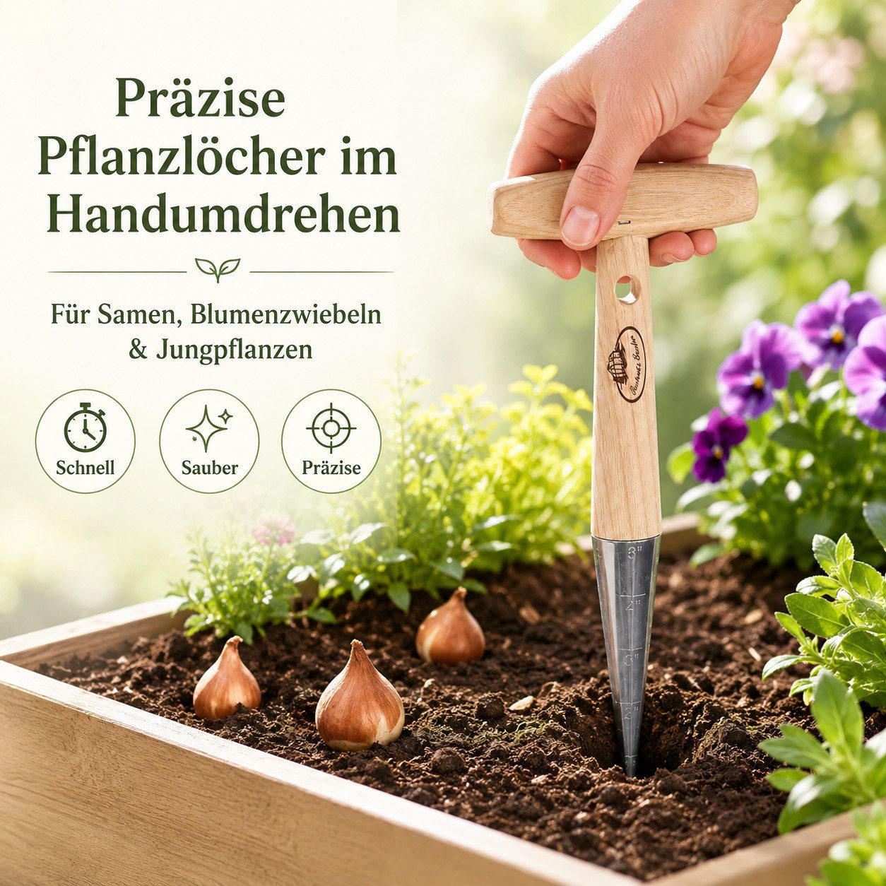 esschert design Pflanzkelle Pflanzholz mit Tiefenmarkierungen für präzises Pflanzen, (1 St) – Bild 2 von 5