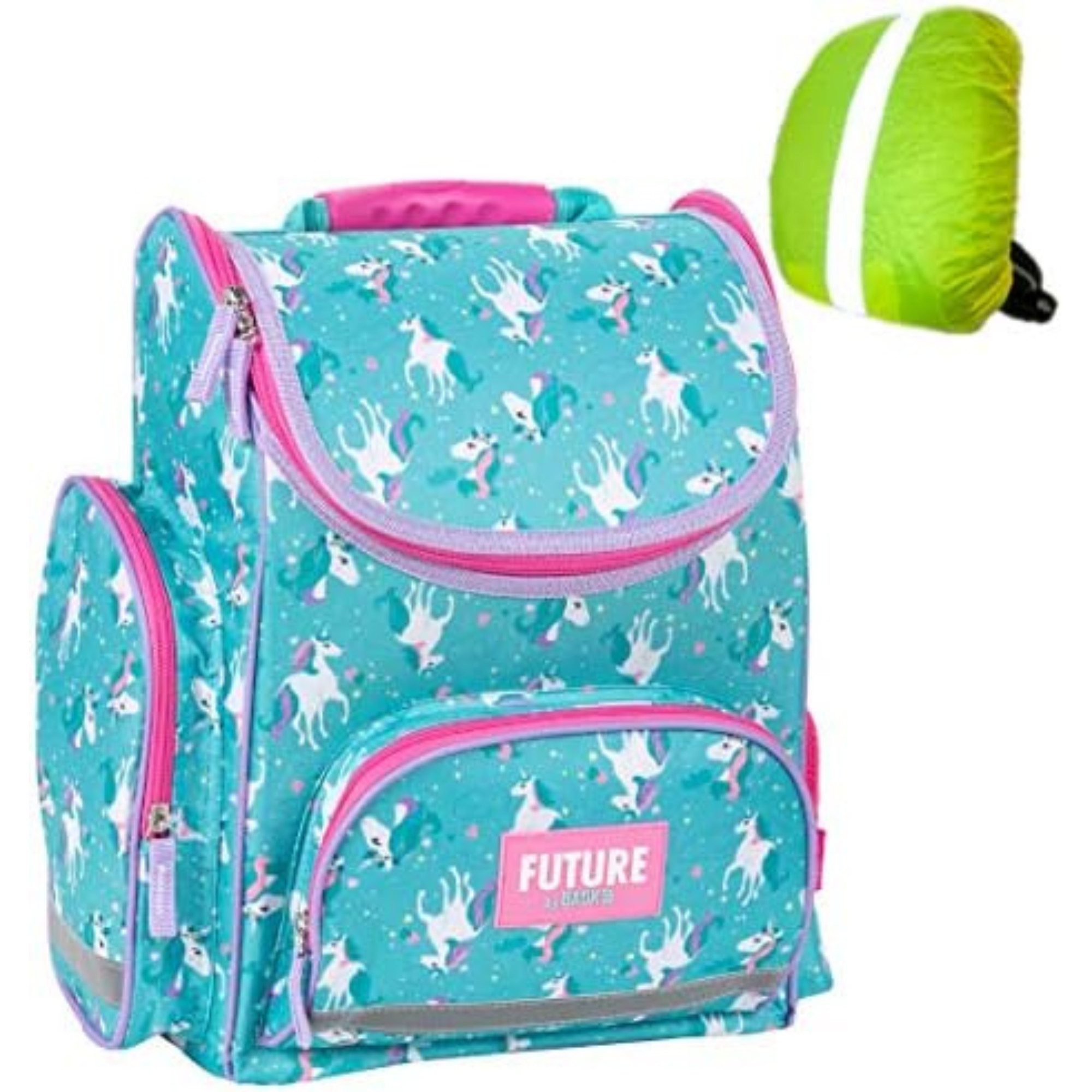 GOLDKIDS Schulranzen Einhorn Rucksack Ranzen (Regenhülle neu Schulrucksack, 1-tlg., Schule neu Schulset), Mädchen Unicorn