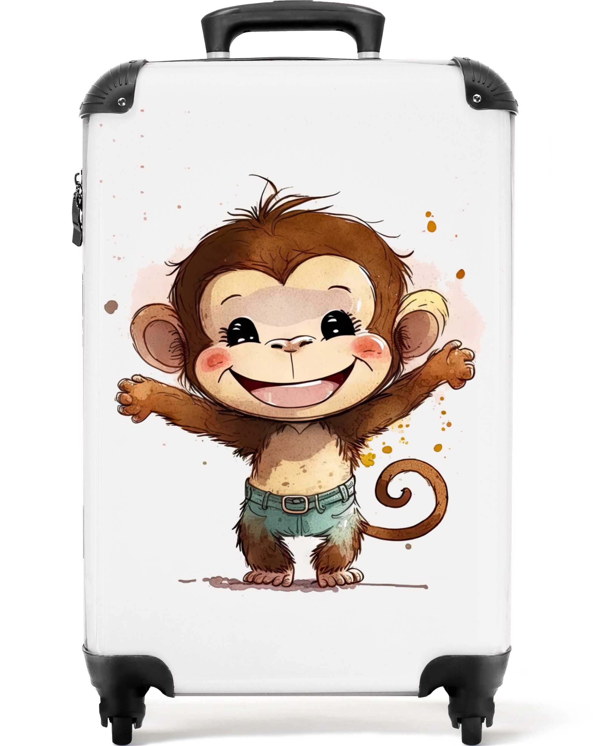 NoBoringSuitcases.com© Kinderkoffer Affe - Braun - Aquarell - Tiere - Mädchen - Jungen 55x35x20cm, Kinder Koffer Klein, Trolley Handgepäck, Reisekoffer