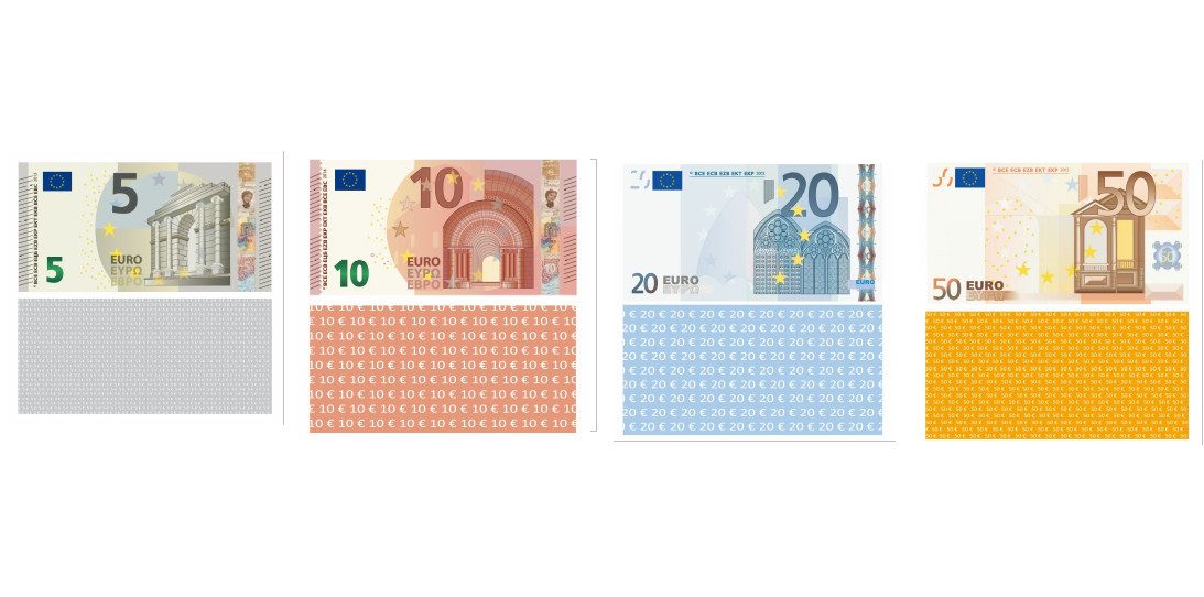 LYSCO Spielgeld Banknoten SET kleine Geldscheine (5,10,20,50 Euro) - 75% des Originals, nach Vorschriften der EZB erstellt - auch einzeln bestellbar