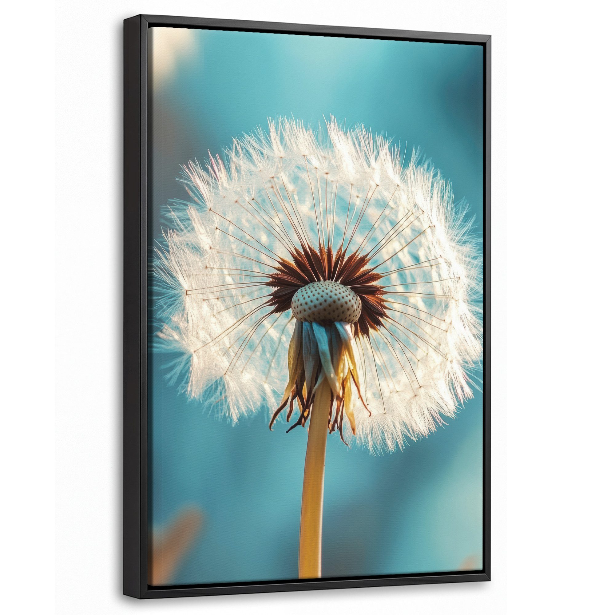 OneMillionCanvasses® Leinwandbild mit Rahmen - Löwenzahn - Natur - Blumen - Blau, Fotodruck (1 St), Deko für Wohnzimmer Schlafzimmer Küche 20x30cm